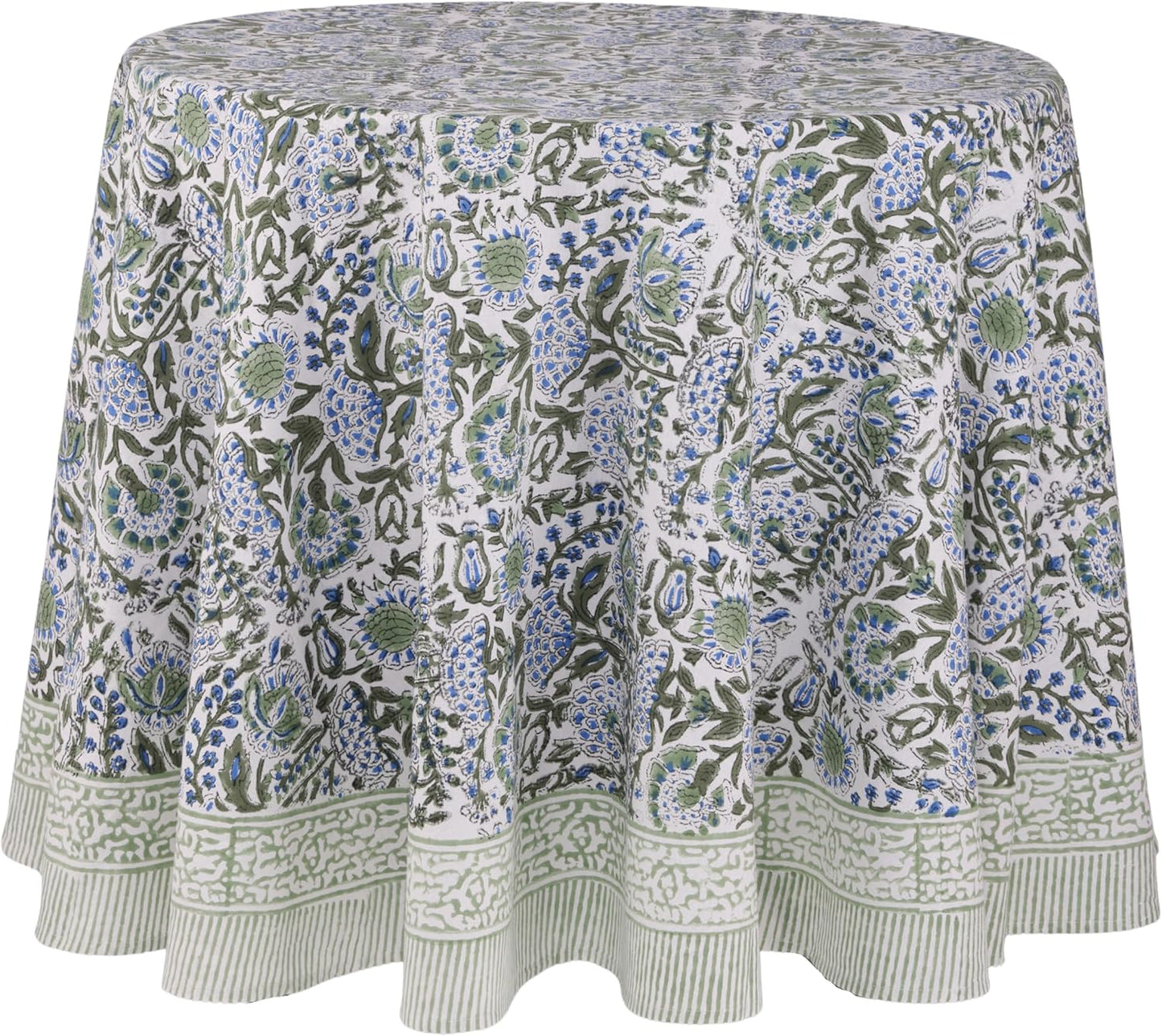 Clover Blue 100% Cotton Round Boho Tablecloth for Any Occasion