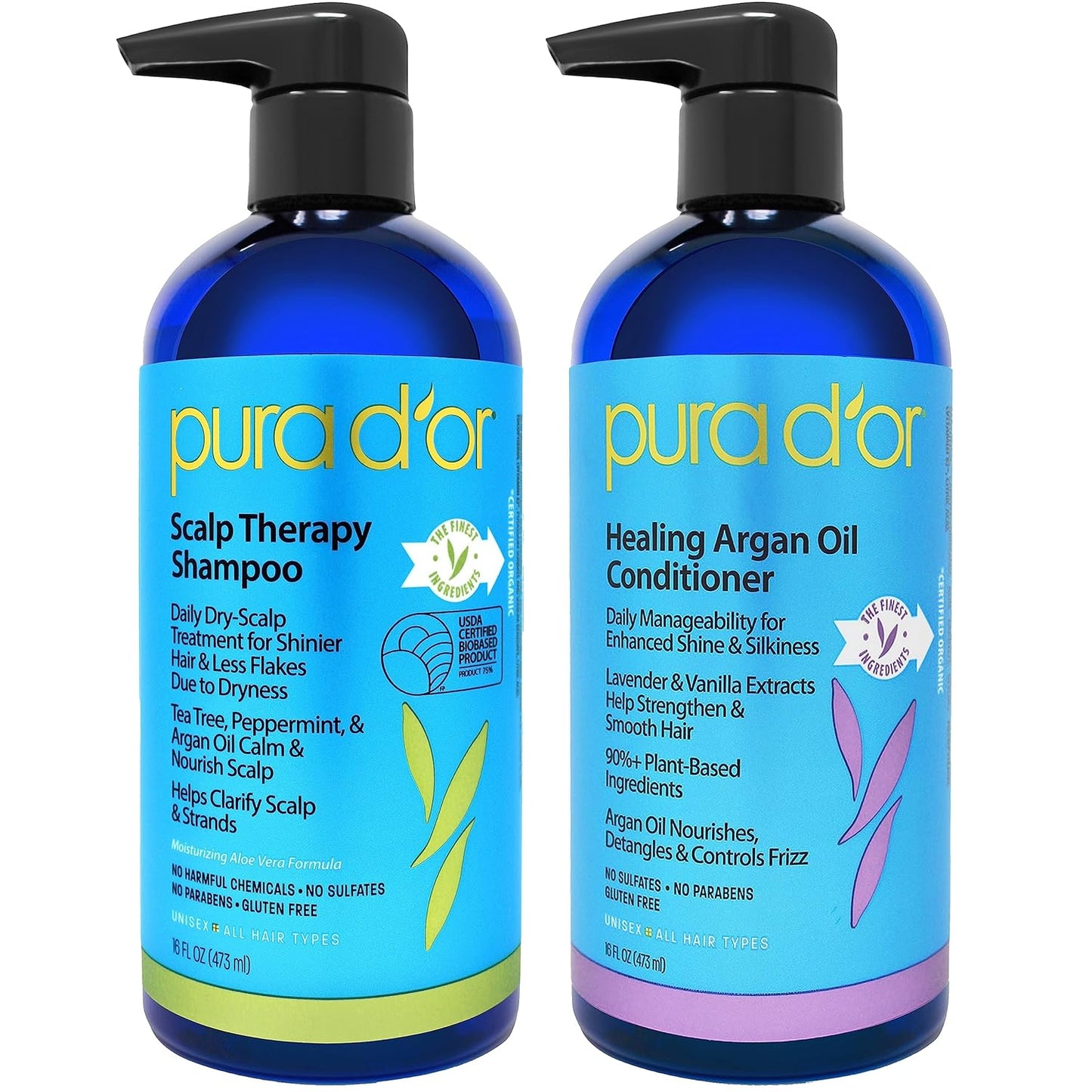 PURA D'OR Scalp Therapy Set - Soothes Itchy Scalp! Tea Tree, Peppermint, Argan Oil, Biotin