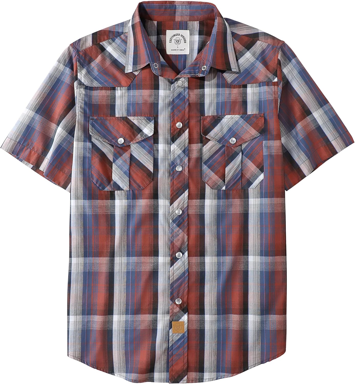 Dubinik Short Sleeve Plaid Pearl Snap Shirts for Men Casual Wear