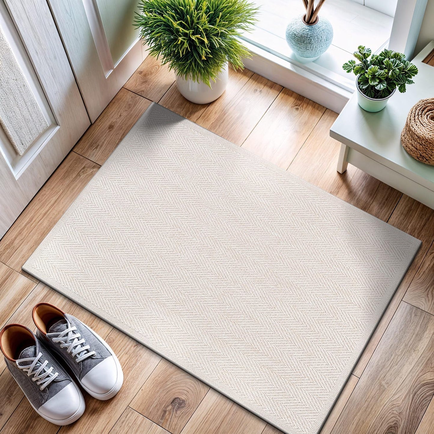 CAMILSON Easy Jute Rug 2x3 for Indoor Outdoor Use, Off-White