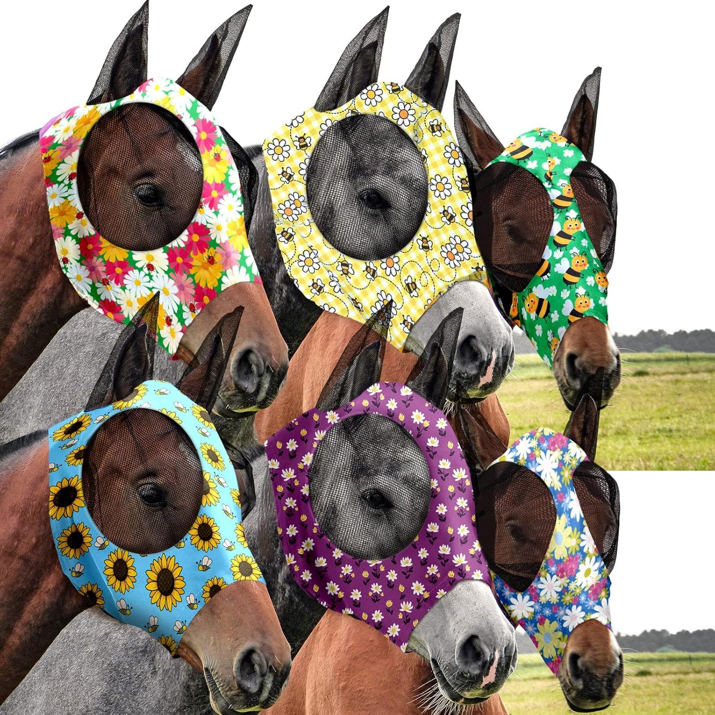 Chunful 6 Pcs Horse Fly Masks with Ears for Comfortable Riding
