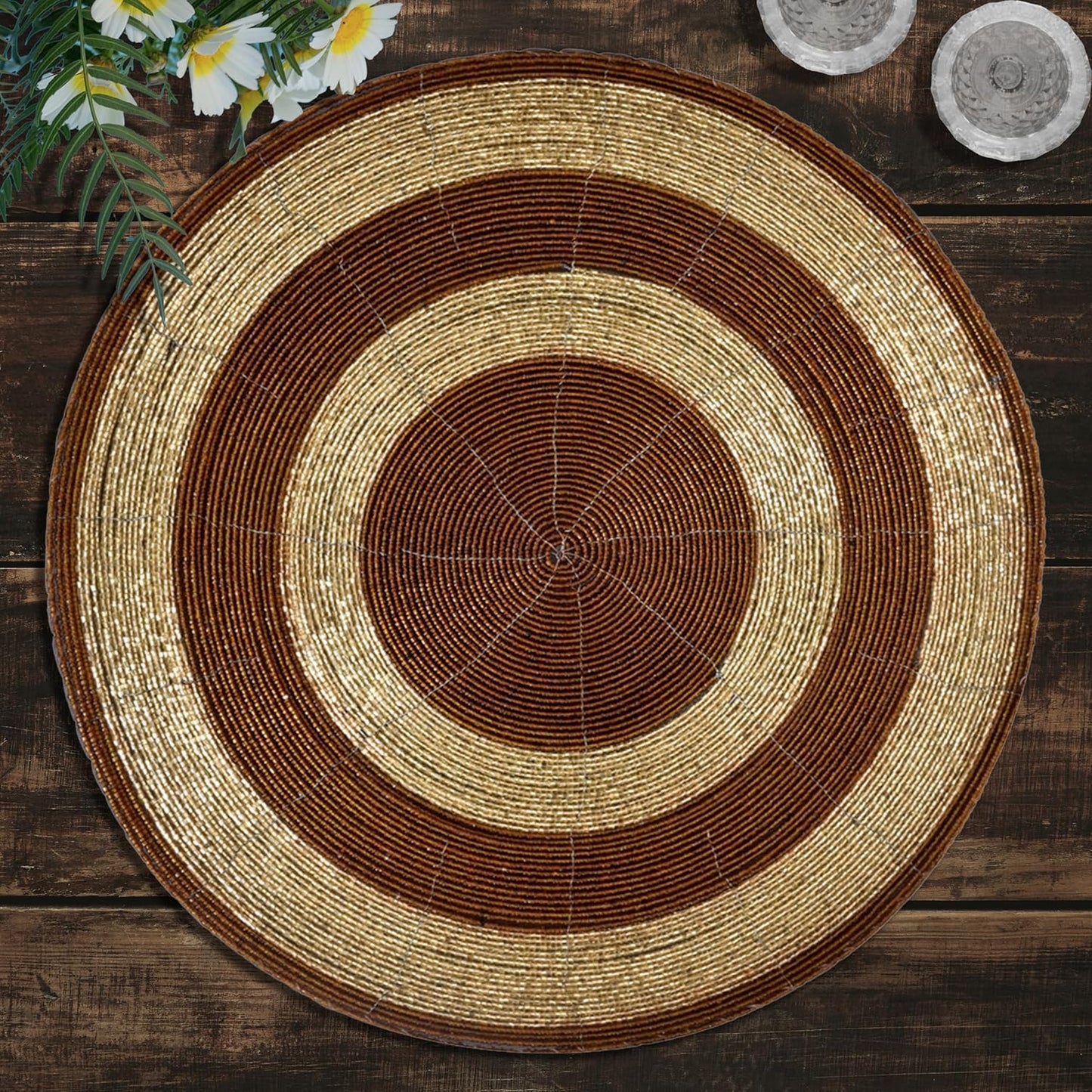 Beaded Round Placemats Set of 4 for Elegant Christmas Dining