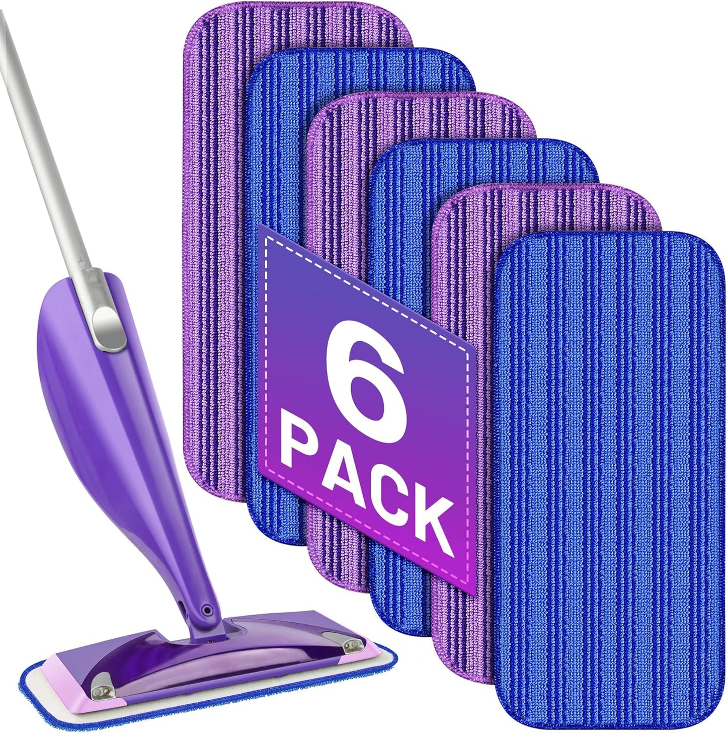 Washable Microfiber Wet Pads - 6 Pack Swiffer-Compatible Mop Refills