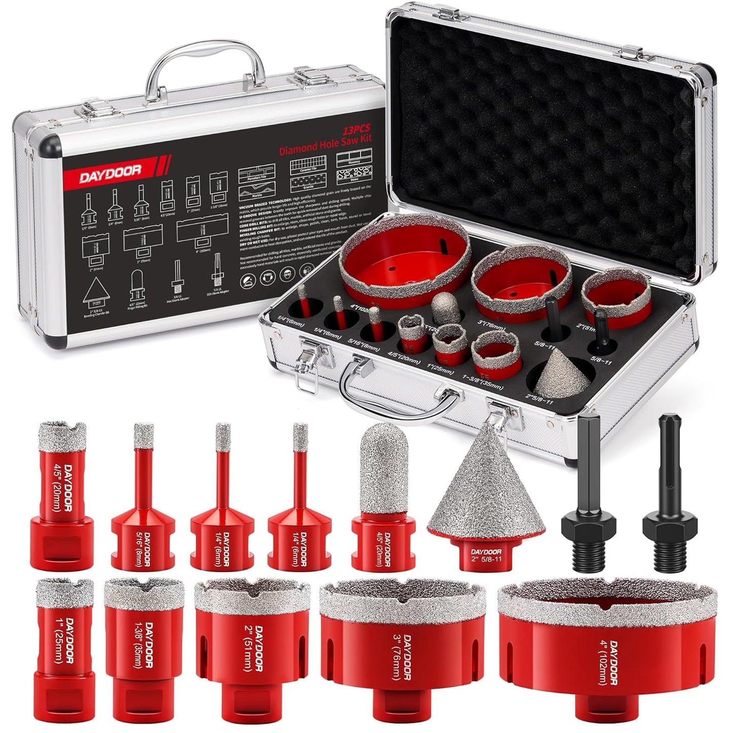 DAYDOOR Diamond Hole Saw Kit - 13-Piece Pro-Grade Set