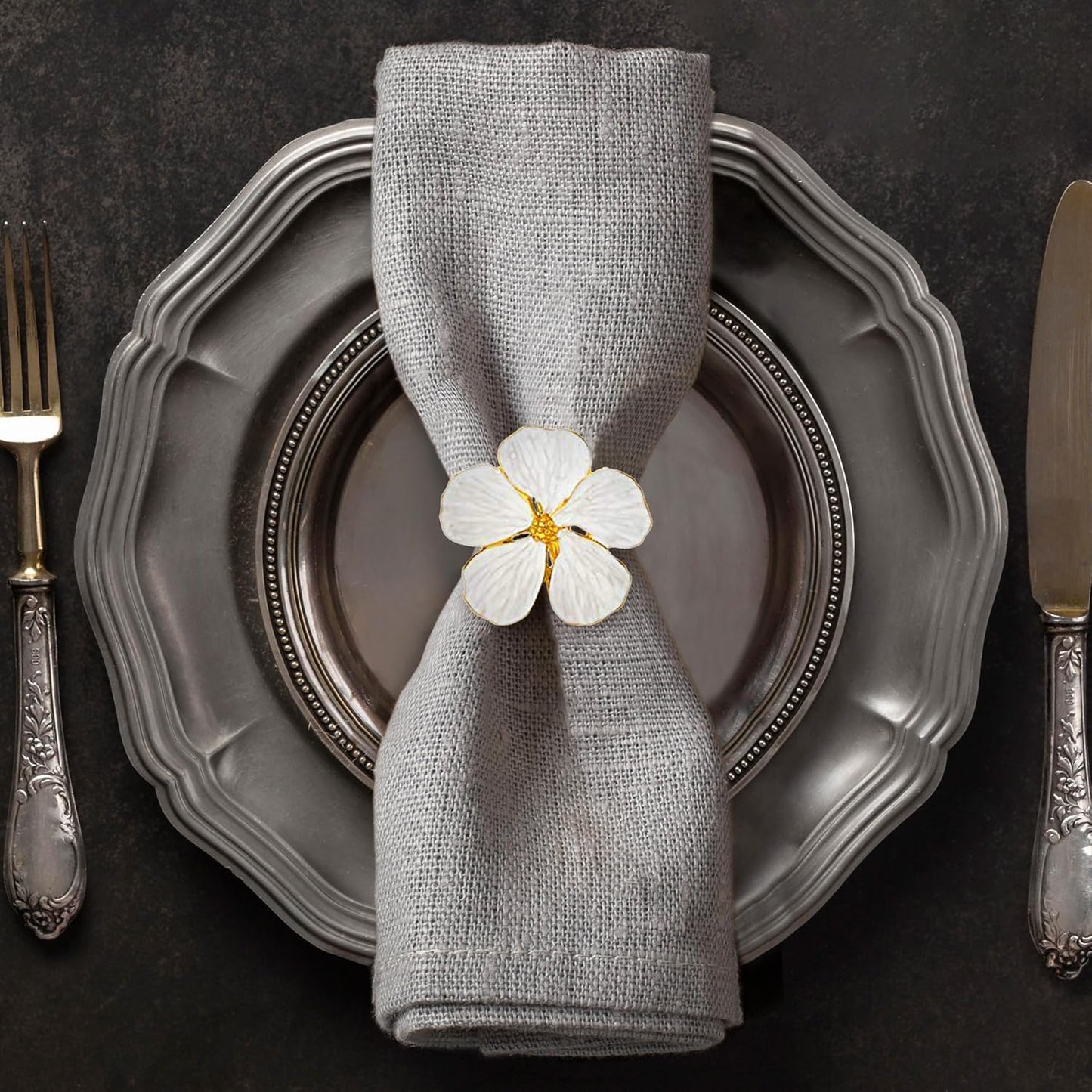 Decozen White Gold Napkin Rings Set of 12 for Elegant Table Decor