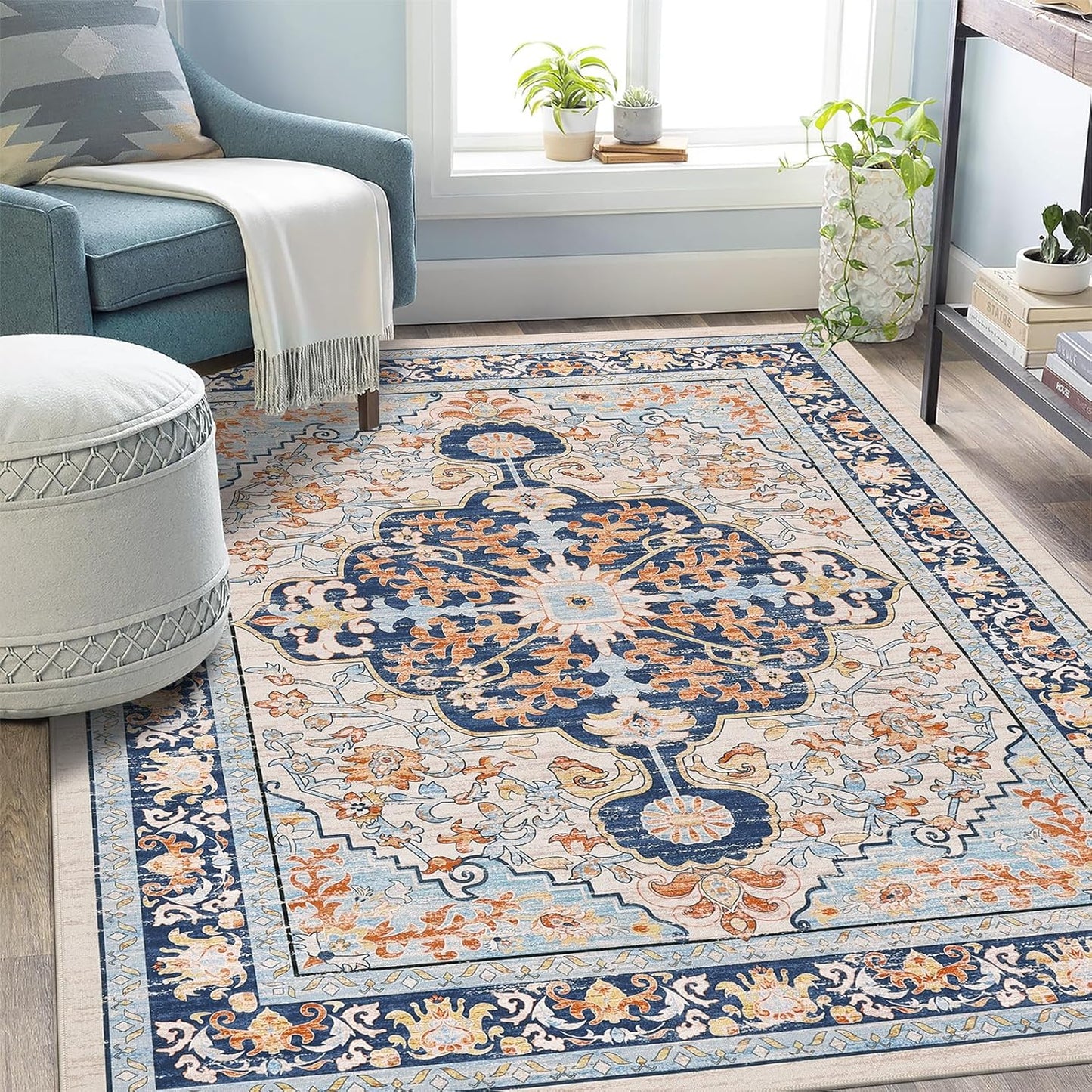 Boho Vintage Area Rug 5x7 Soft Non Slip Carpet for Home