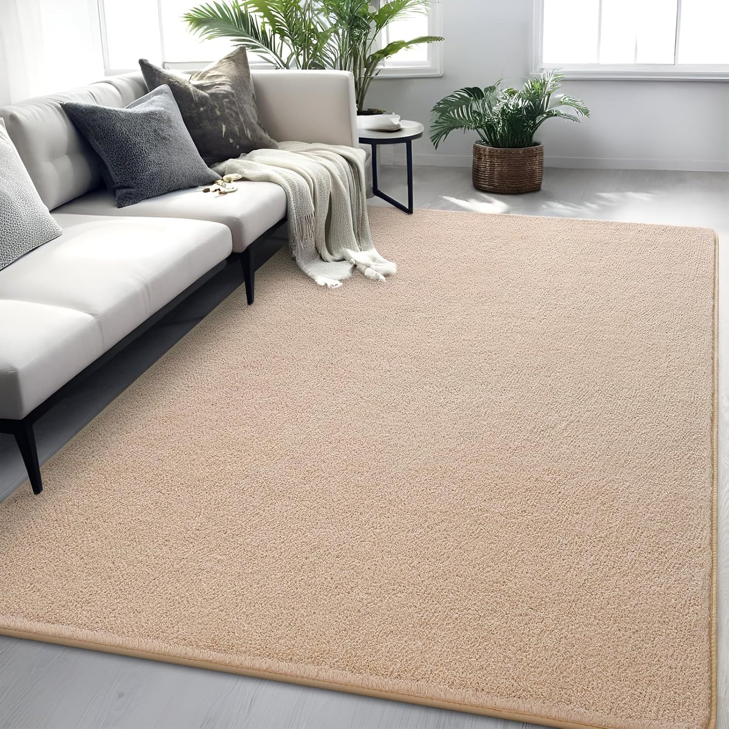 Beige Area Rug 4x6 ft Washable Memory Foam for Modern Homes