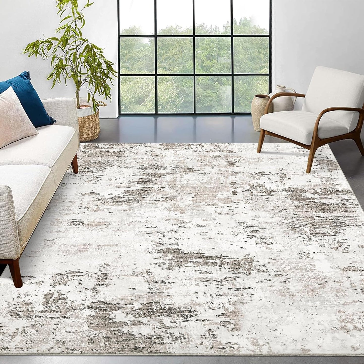 10x13 Modern Abstract Faux Wool Accent Rug for Living Room