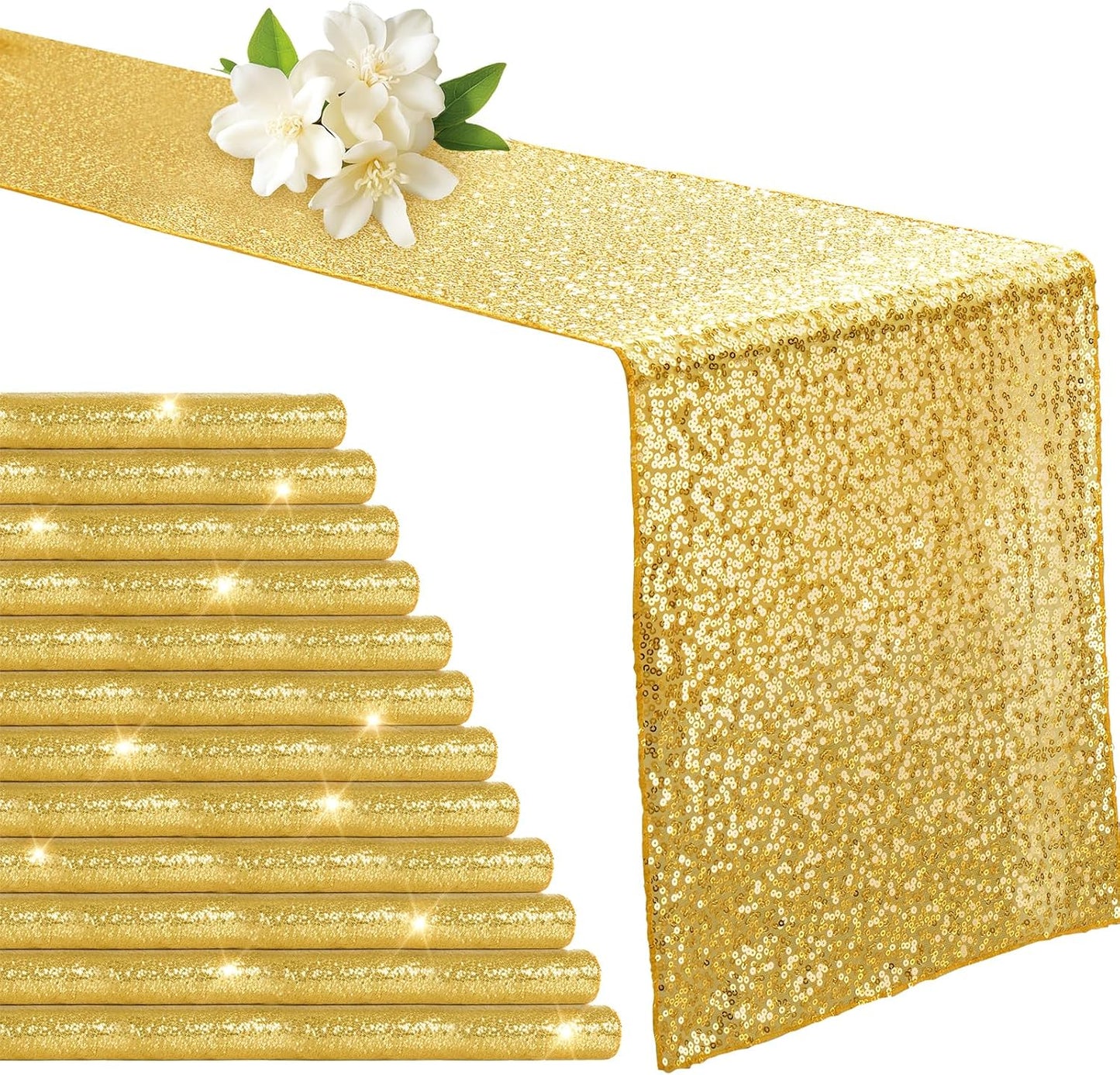 Gold Sequin Table Runner 12 Pack for Parties and Weddings
