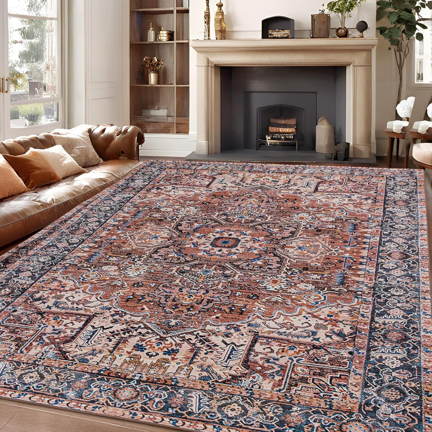 ISEAU Washable Vintage Rugs - Soft Low Pile Area Rugs for Home