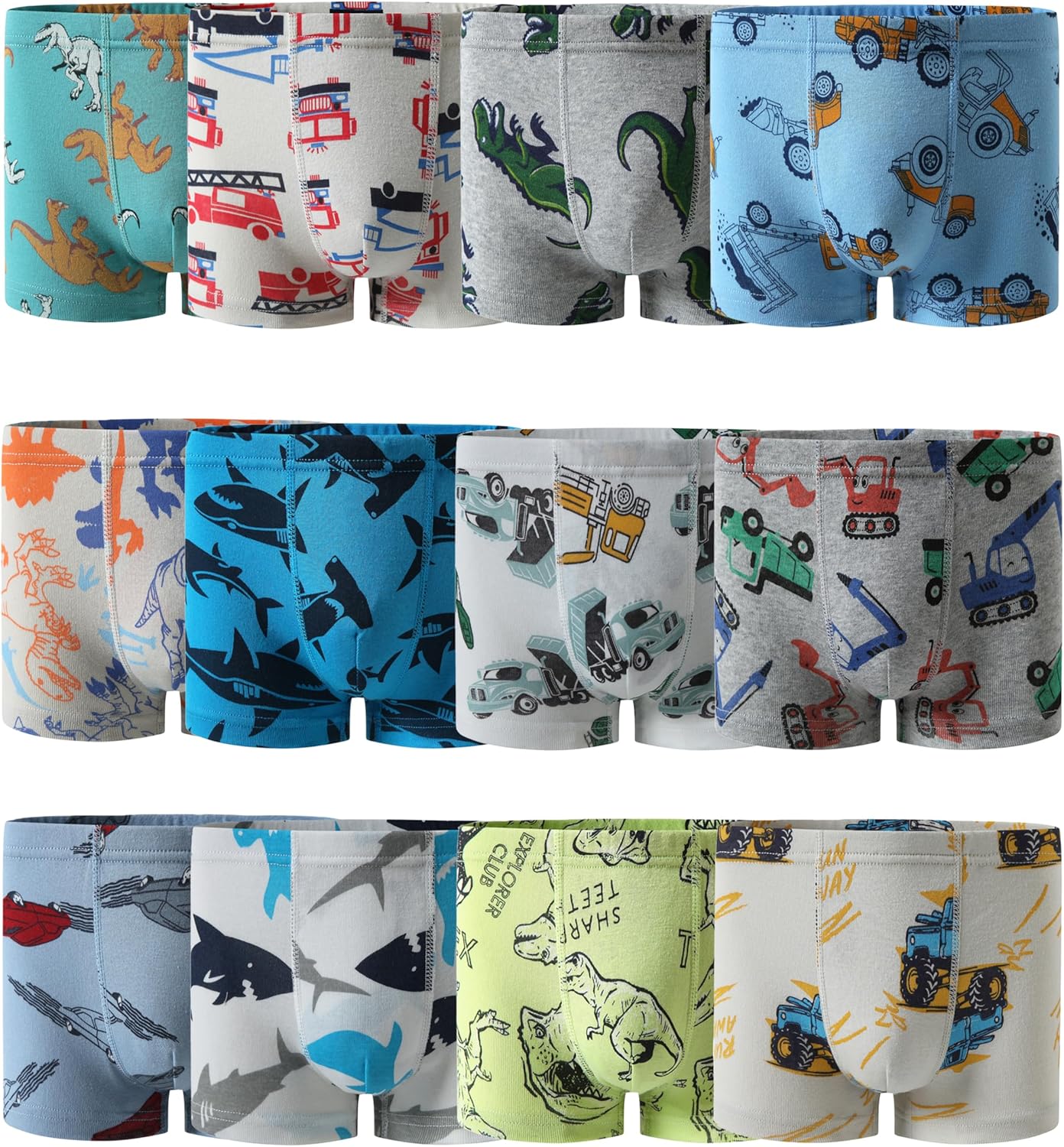 Boboking Boys Soft Boxer Briefs with Fun Dinosaur and Shark Prints