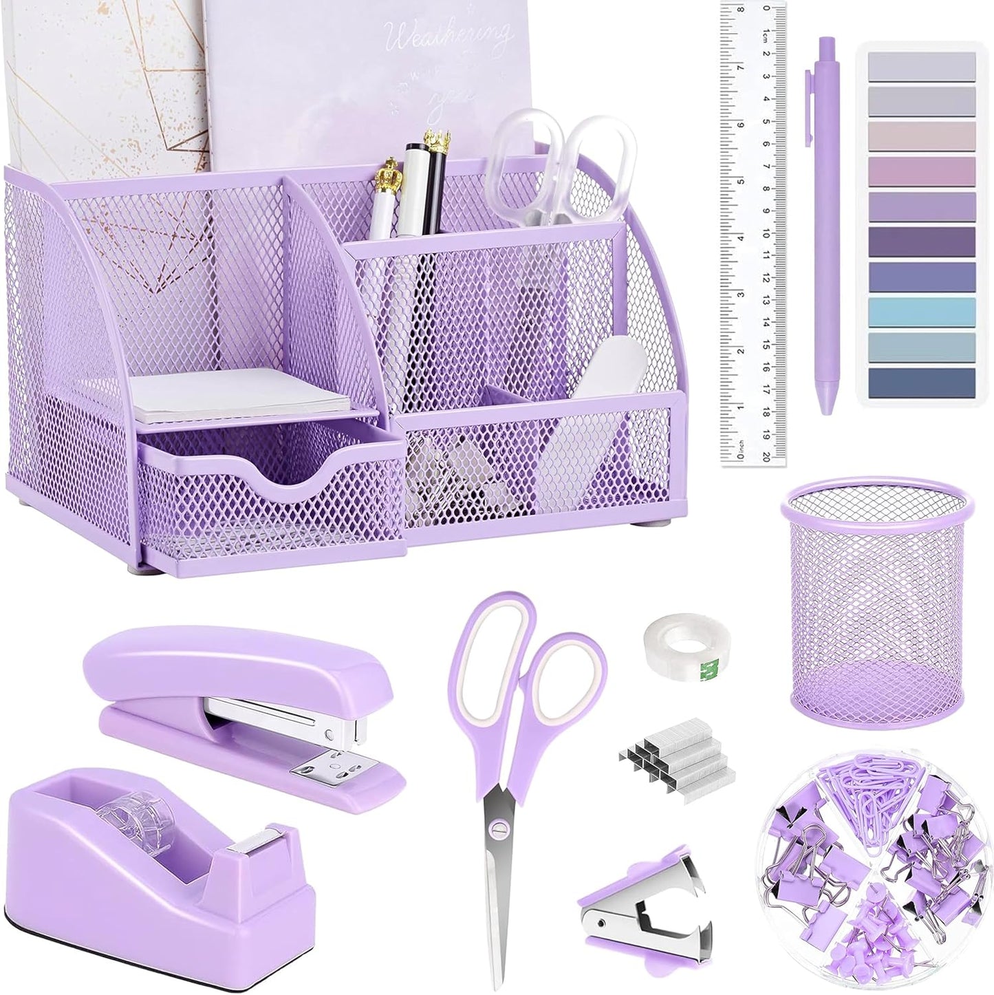 Elevate Your Workspace with 12pc Purple Desk Set