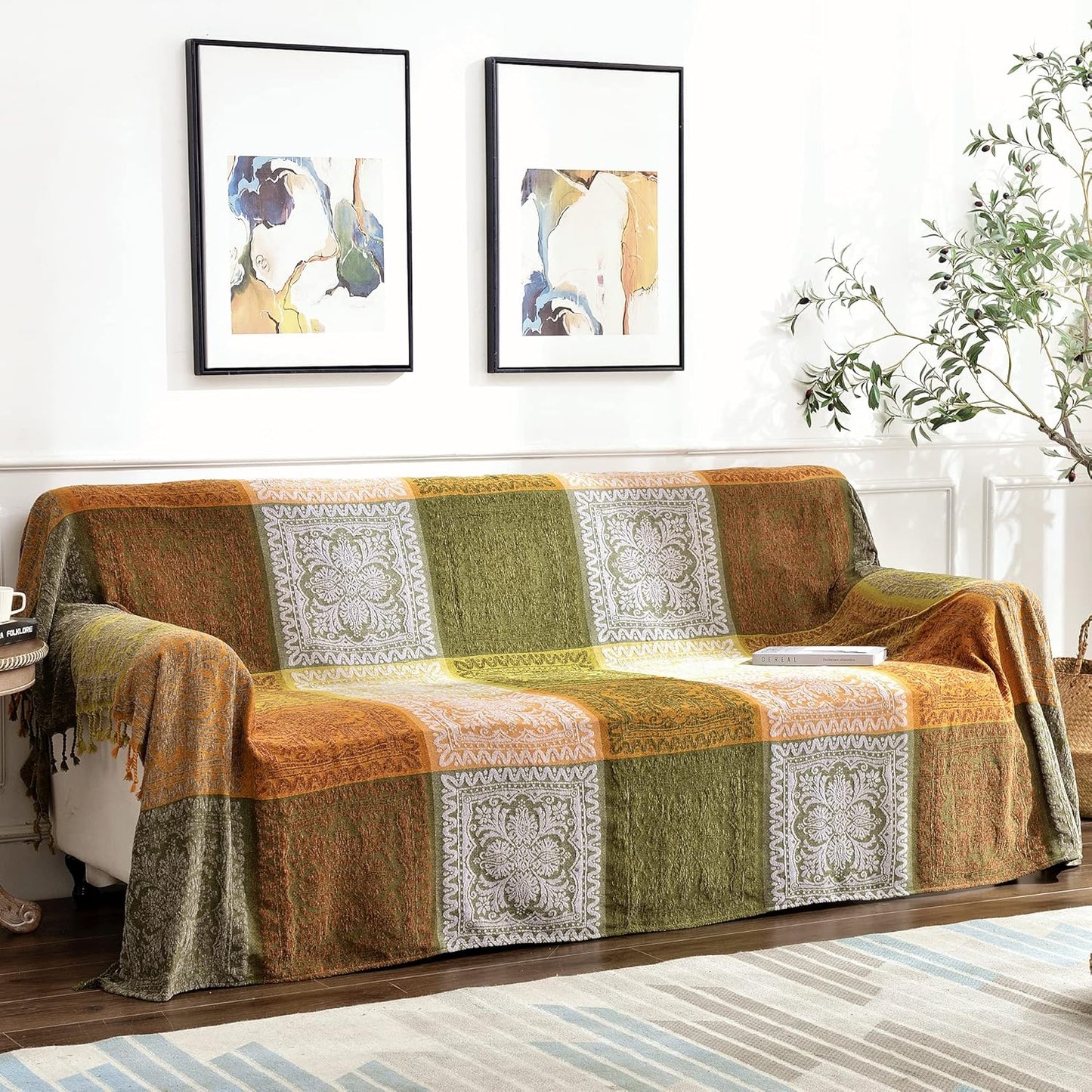 Boho Throw Blanket with Tassels for Couch and Bed Decor