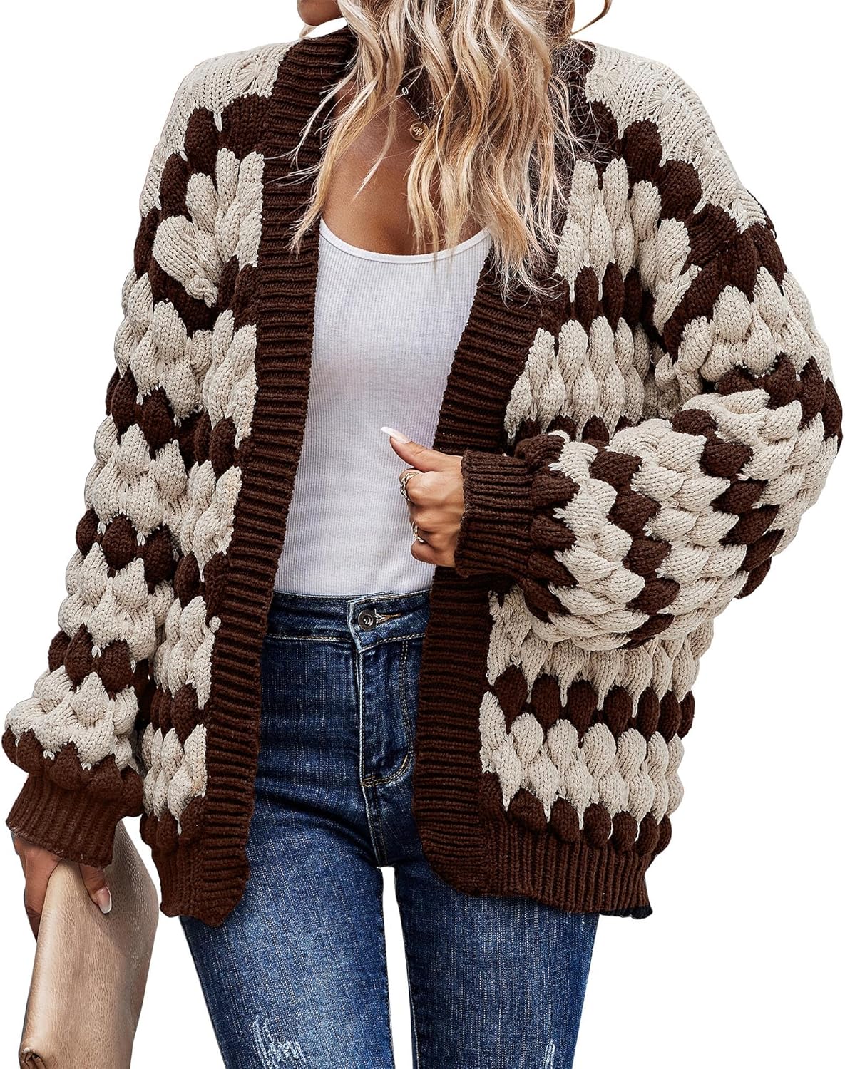 KIRUNDO Womens Cardigan Chunky Knit Fashion for Fall and Winter