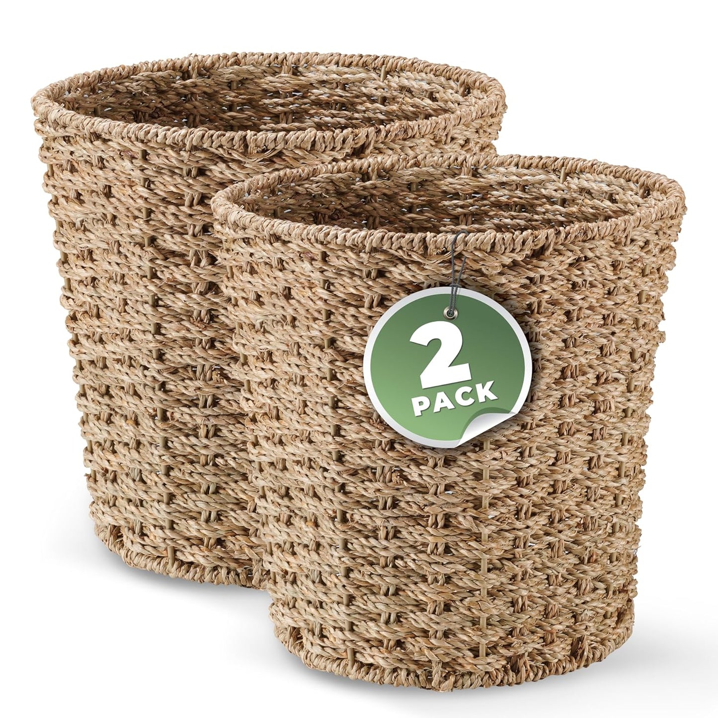 2-Pack Seagrass Waste Baskets for Stylish Home Organization