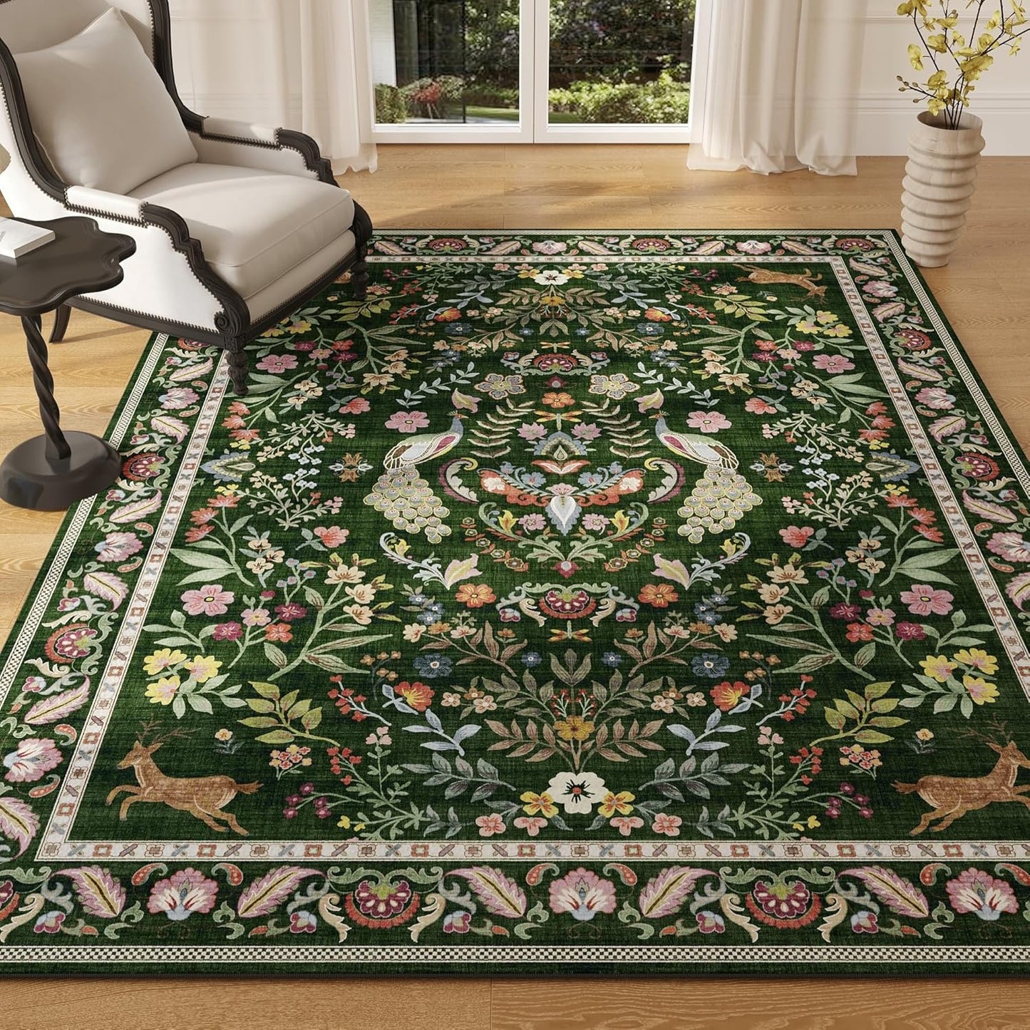 Vibrant Floral Area Rug 4x6 Washable Non Slip Carpet for Home