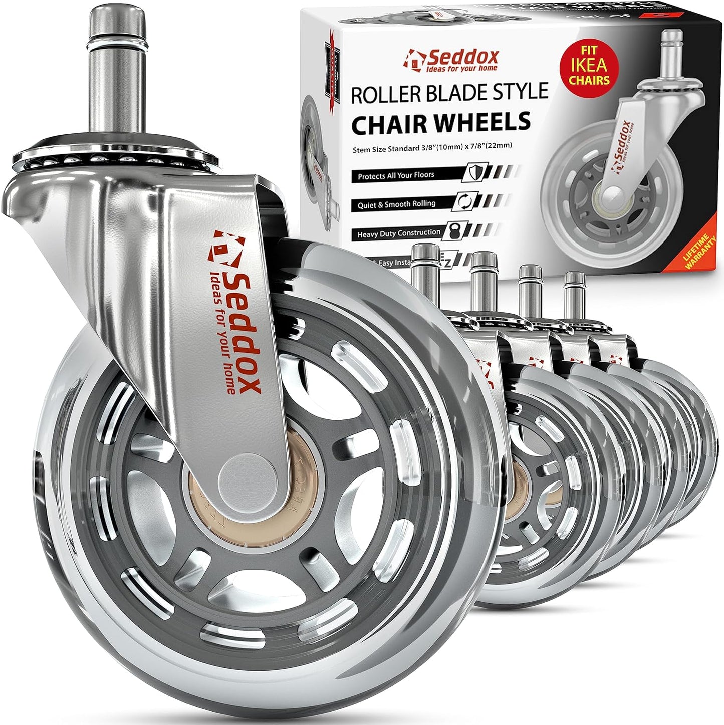 IKEA-Compatible Soft Chair Casters - Safe on All Floors - Seddox Set