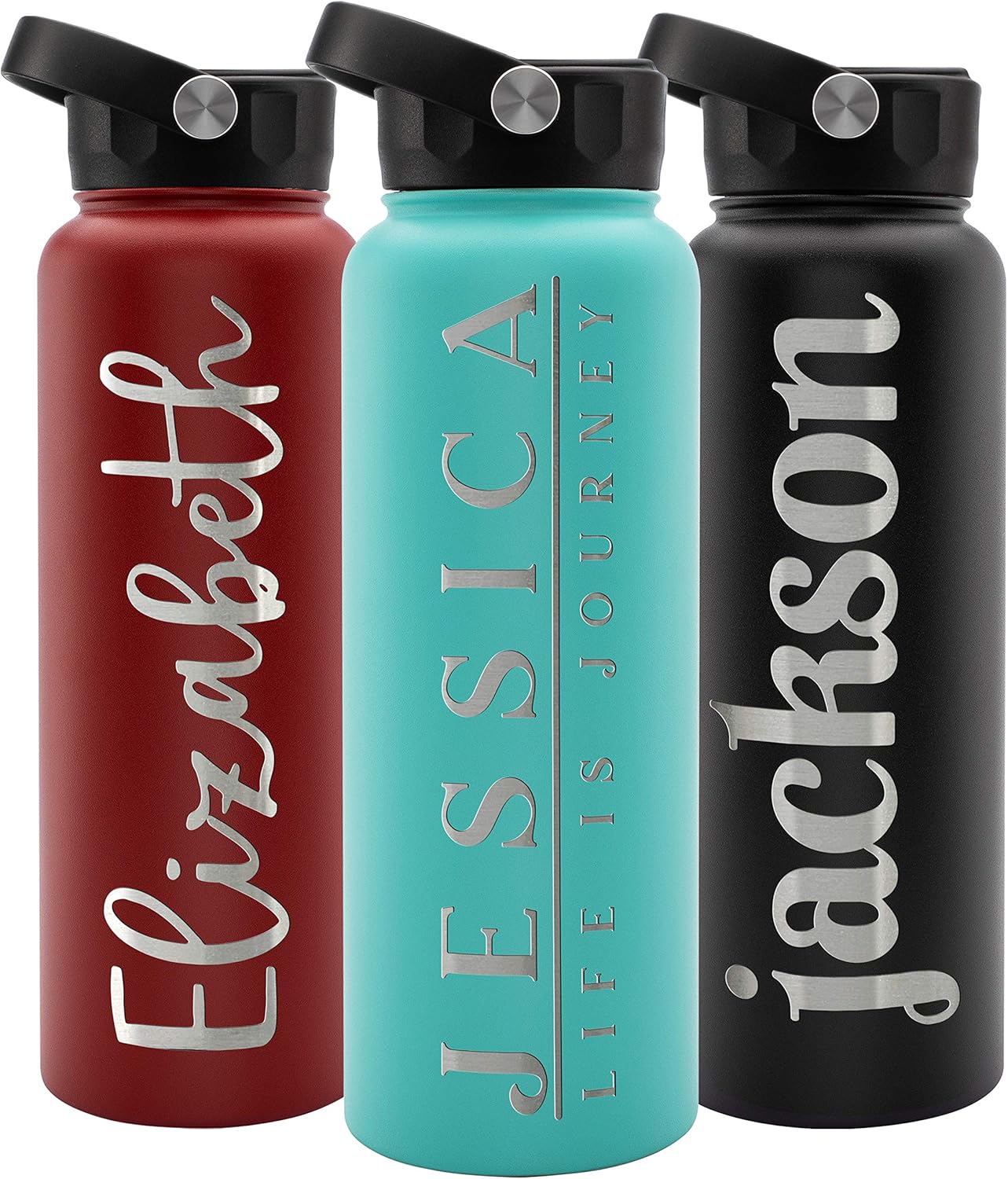 Personalized Water Bottle w Straw Lid Double Wall Insulated 40 oz