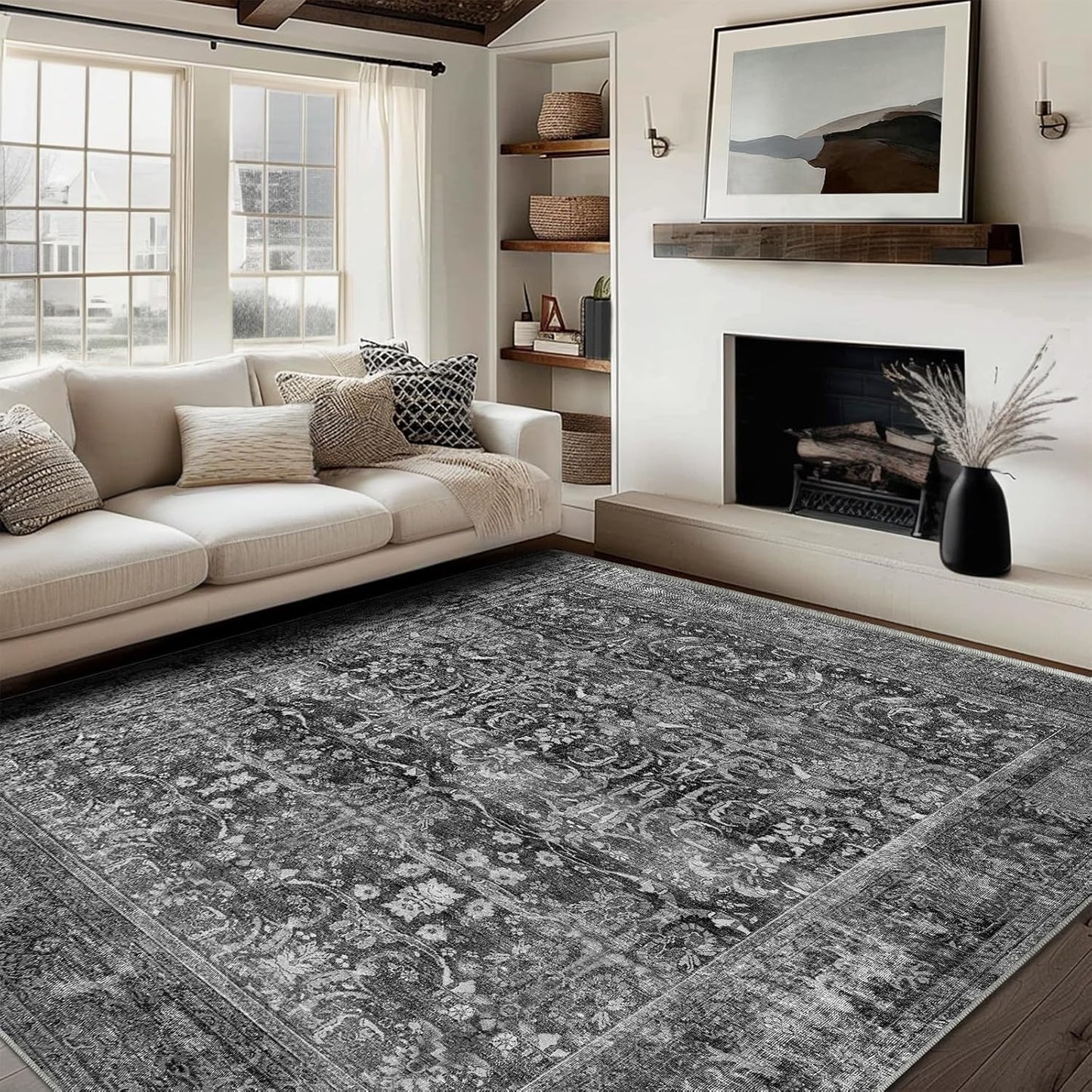 5x7 Area Rugs - Machine Washable Non-Slip Abstract Rug for Home