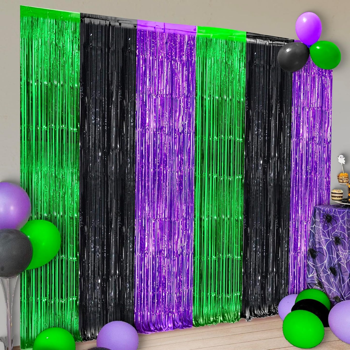 Halloween Foil Fringe Curtains - Vibrant Colors, XtraLarge 3.2x6.5ft | Pack of 2