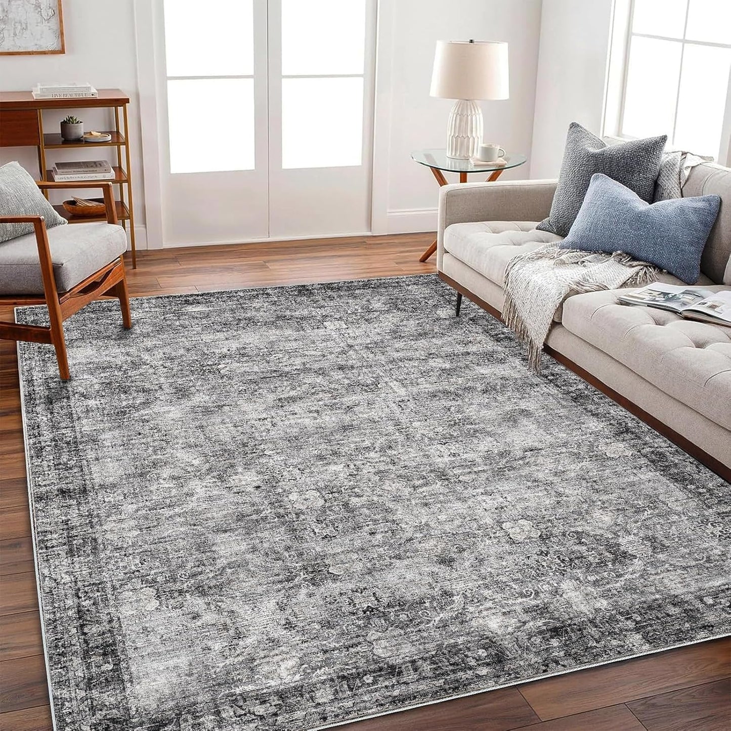 Vintage Traditional Area Rug 6ftx9ft Washable Non Slip Carpet