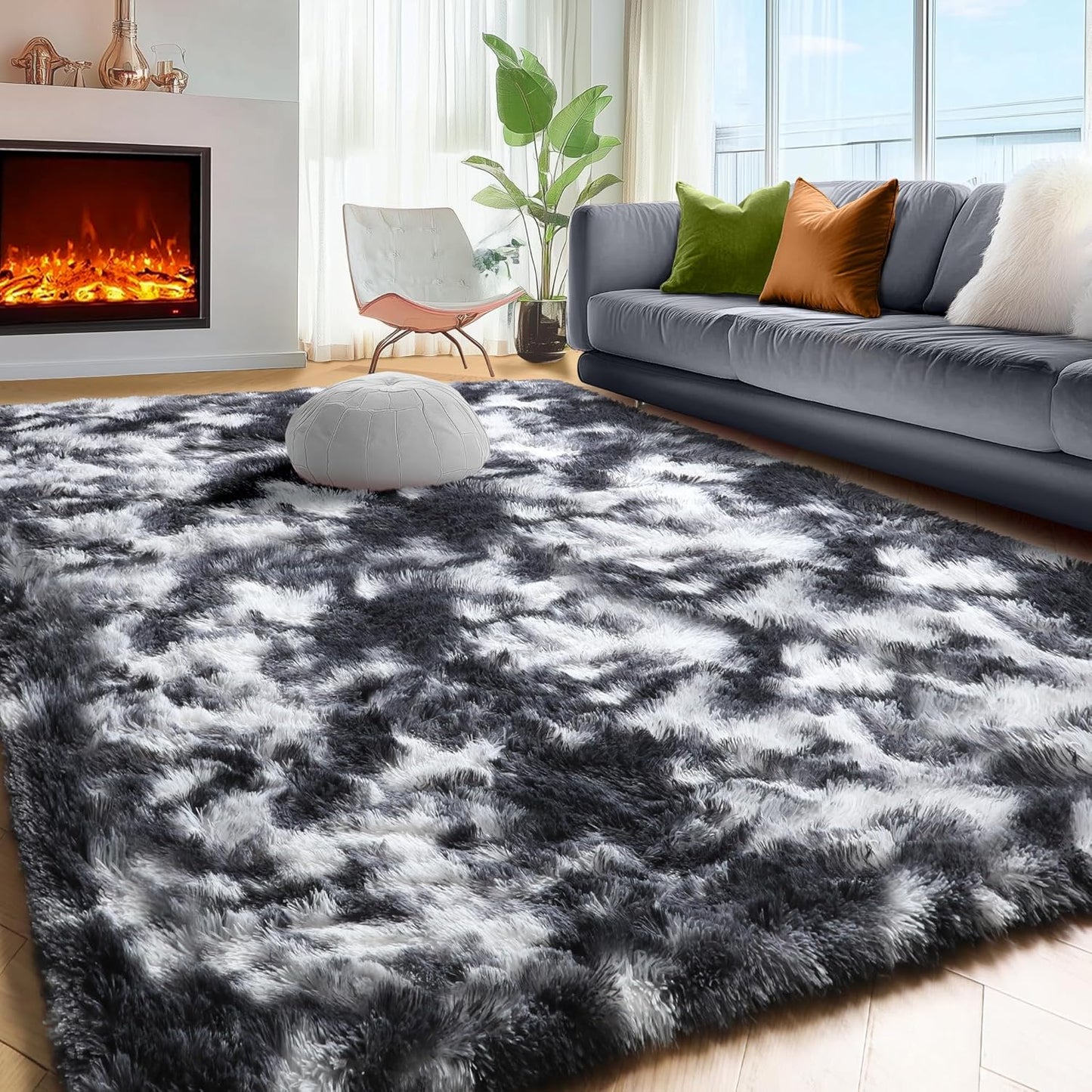 PAGISOFE Black White Grey Rugs for Living Room 5x8 Soft Carpet
