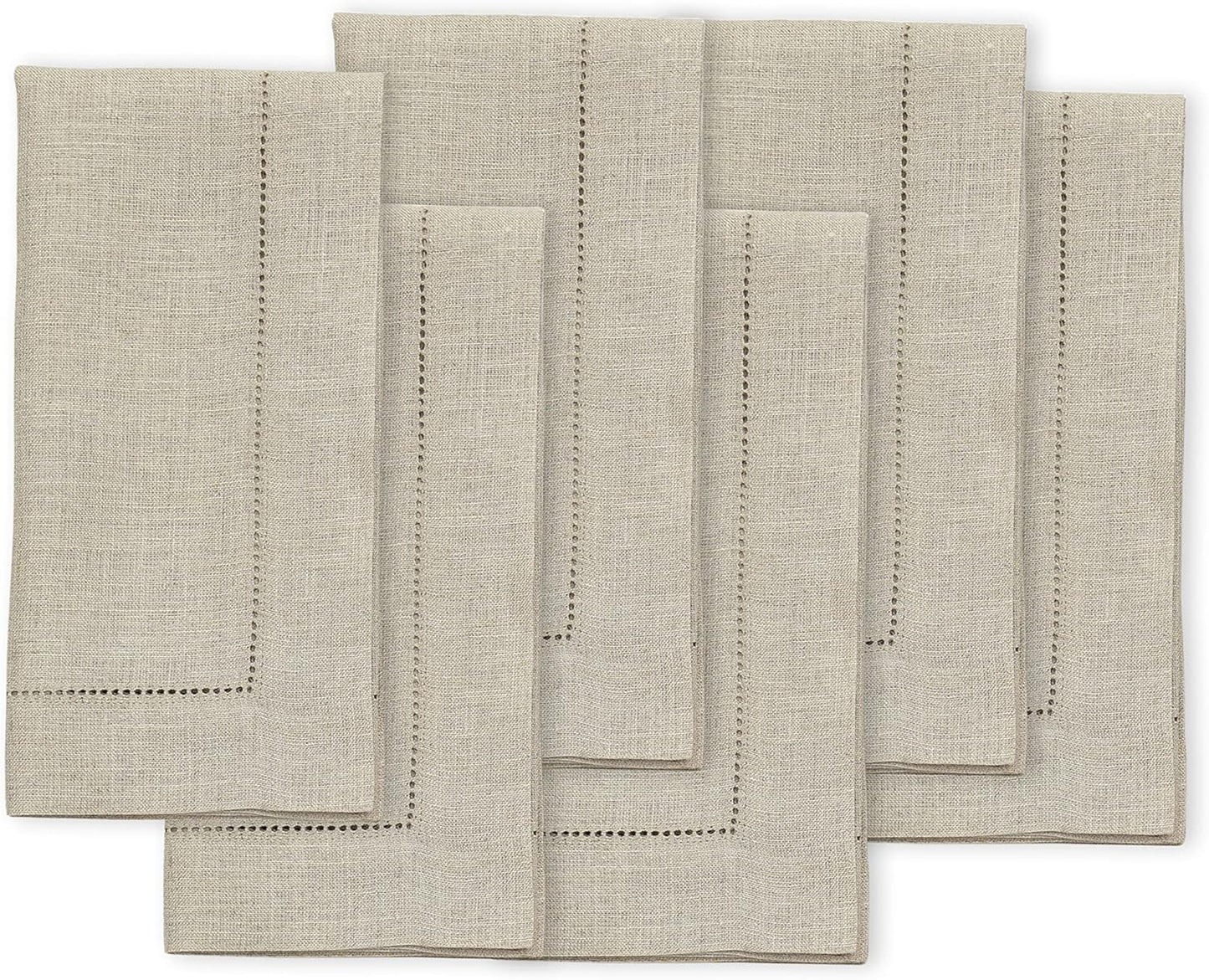 Natural Linen Napkins Set of 6 - Classic Hemstitch for Holidays