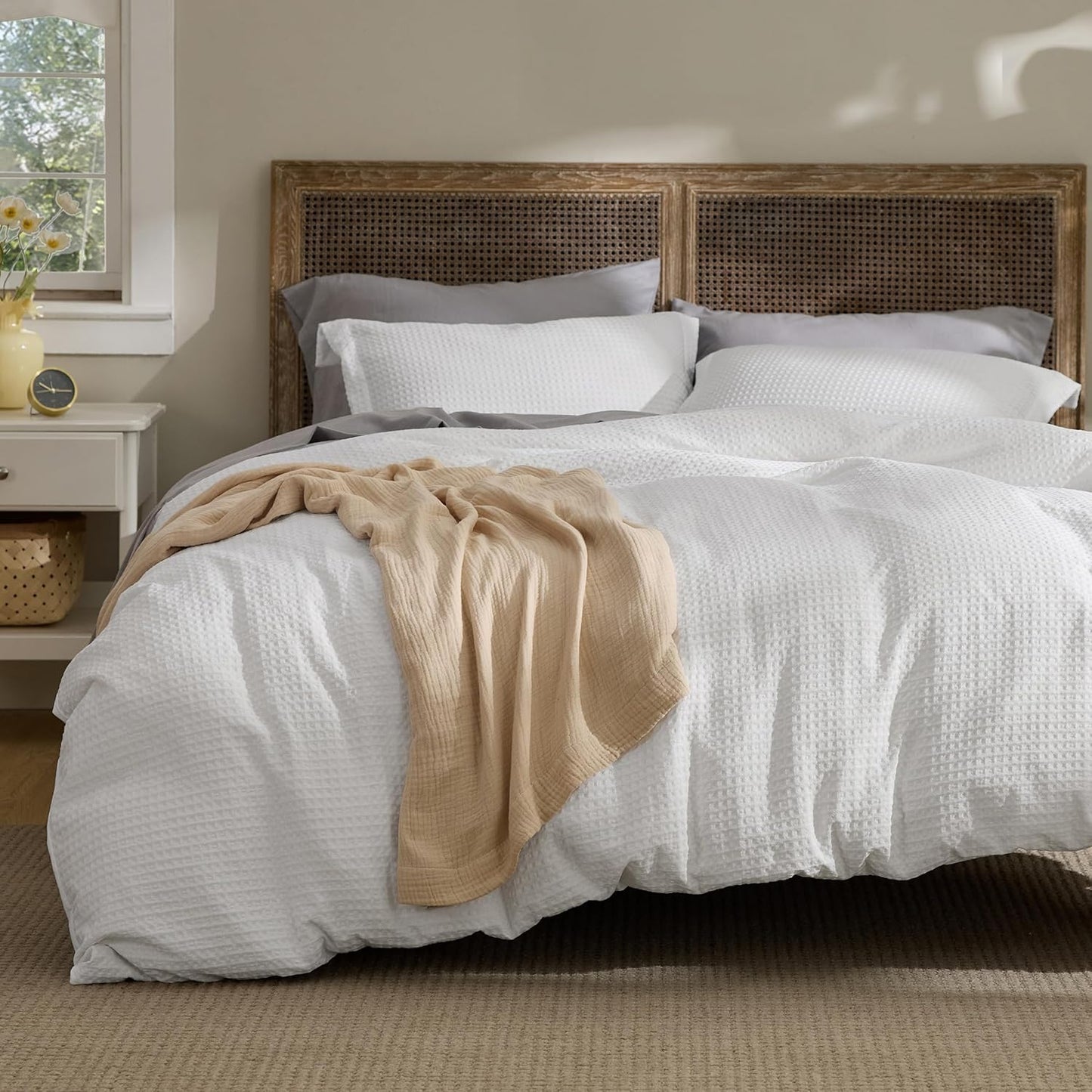 Bedsure Luxury Waffle Duvet Cover Set for Queen Size Bedding