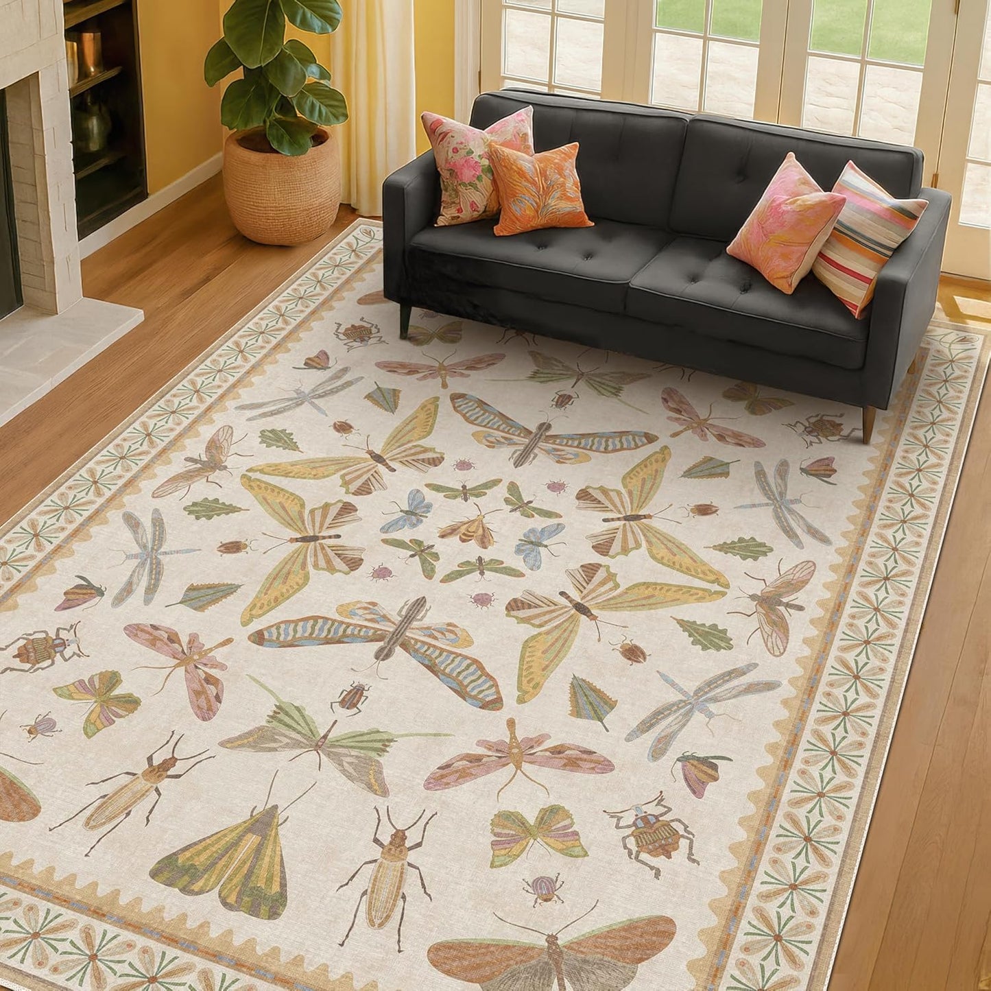 Washable Neutral Area Rug for Living Room and Bedroom Use