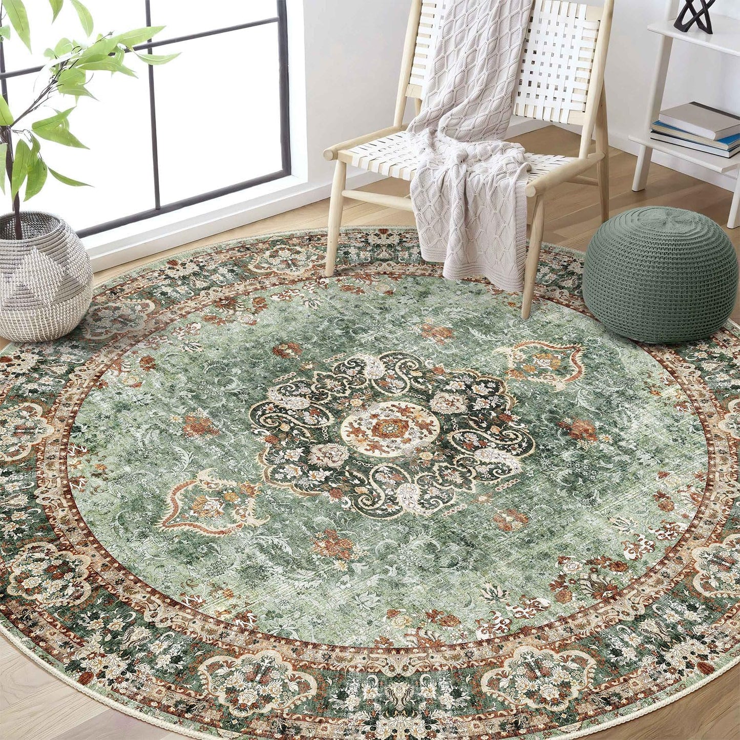 Green Round Rug 6ft for Bedroom Living Room Dining Room Use