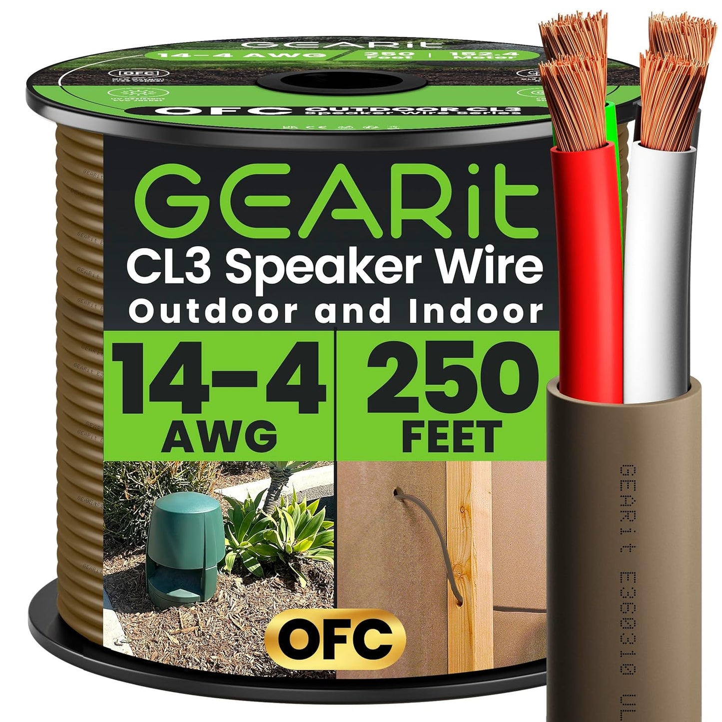 GEARit 14AWG Speaker Wire 250ft for Outdoor and In-Wall Use