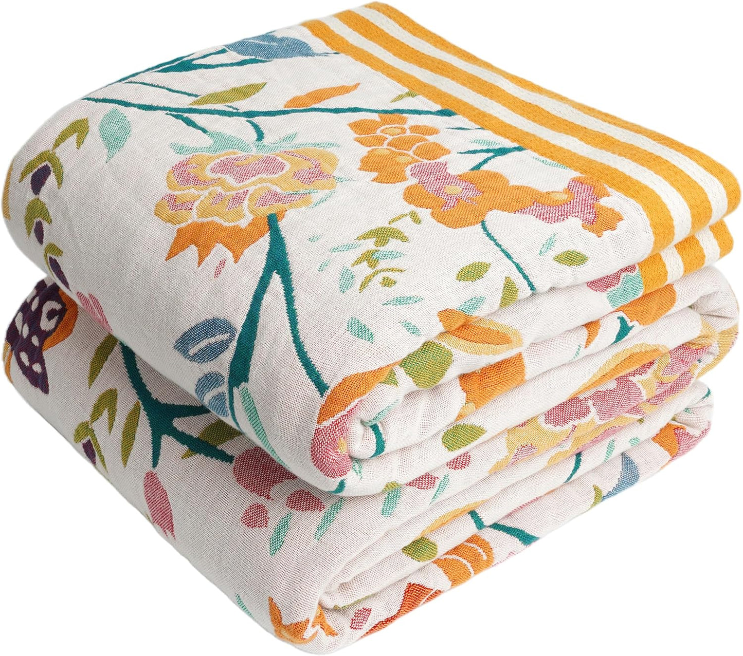 Boho Throw Blanket for Bed - 100% Organic Cotton Soft Quilt