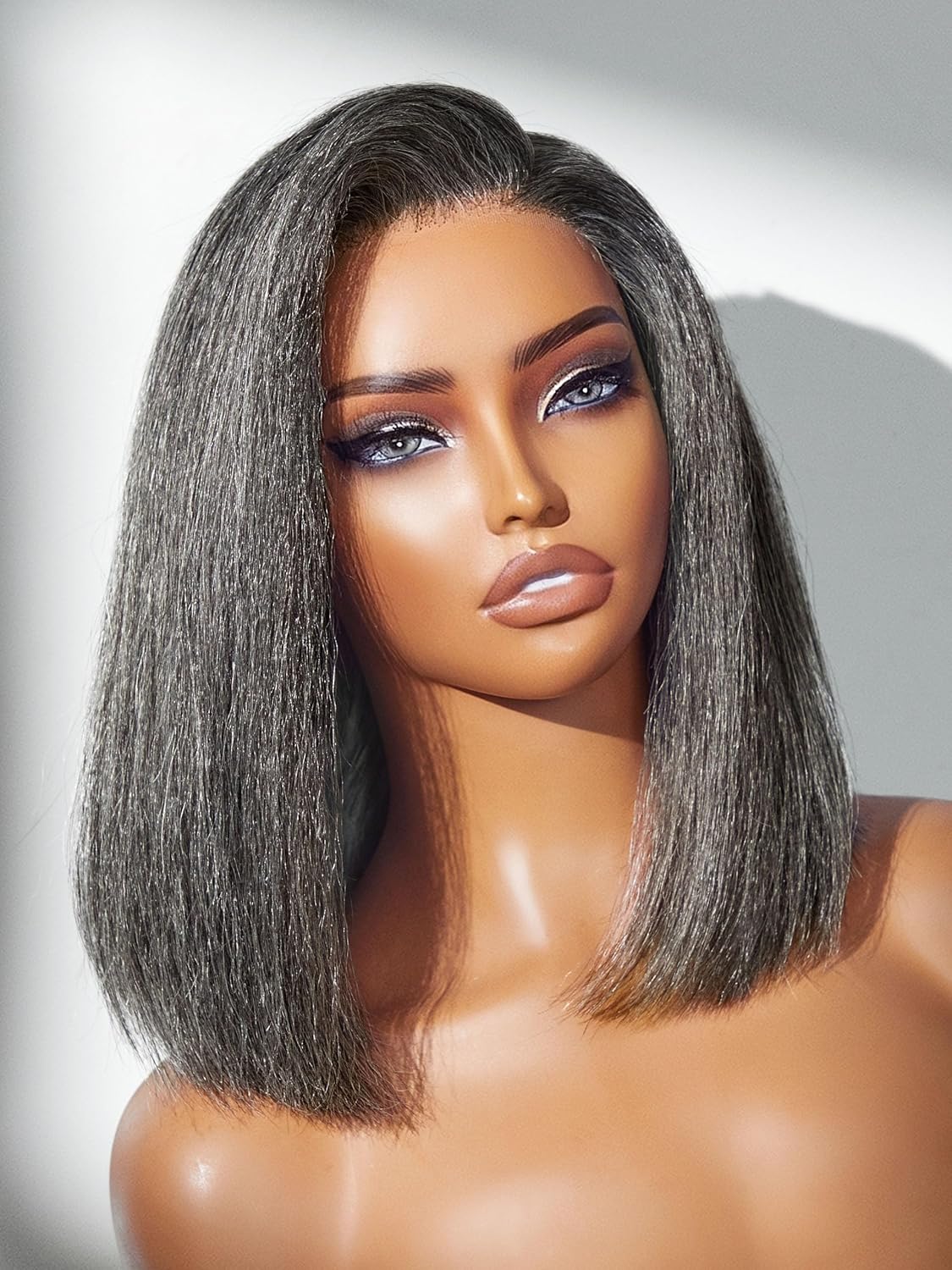 LUVME HAIR 12ft Grey Salt & Pepper Bob Wig for Effortless Style