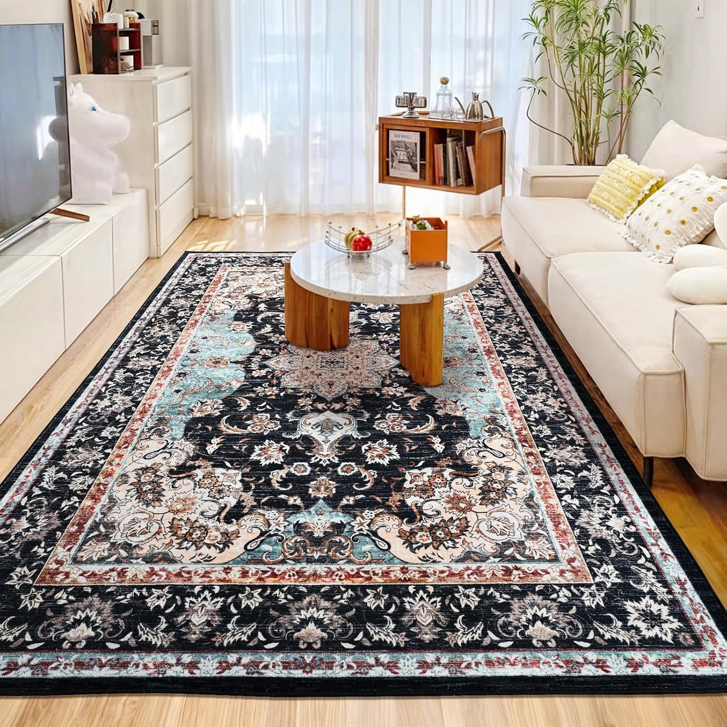 Boho Washable Area Rug - Non-Slip & Foldable
