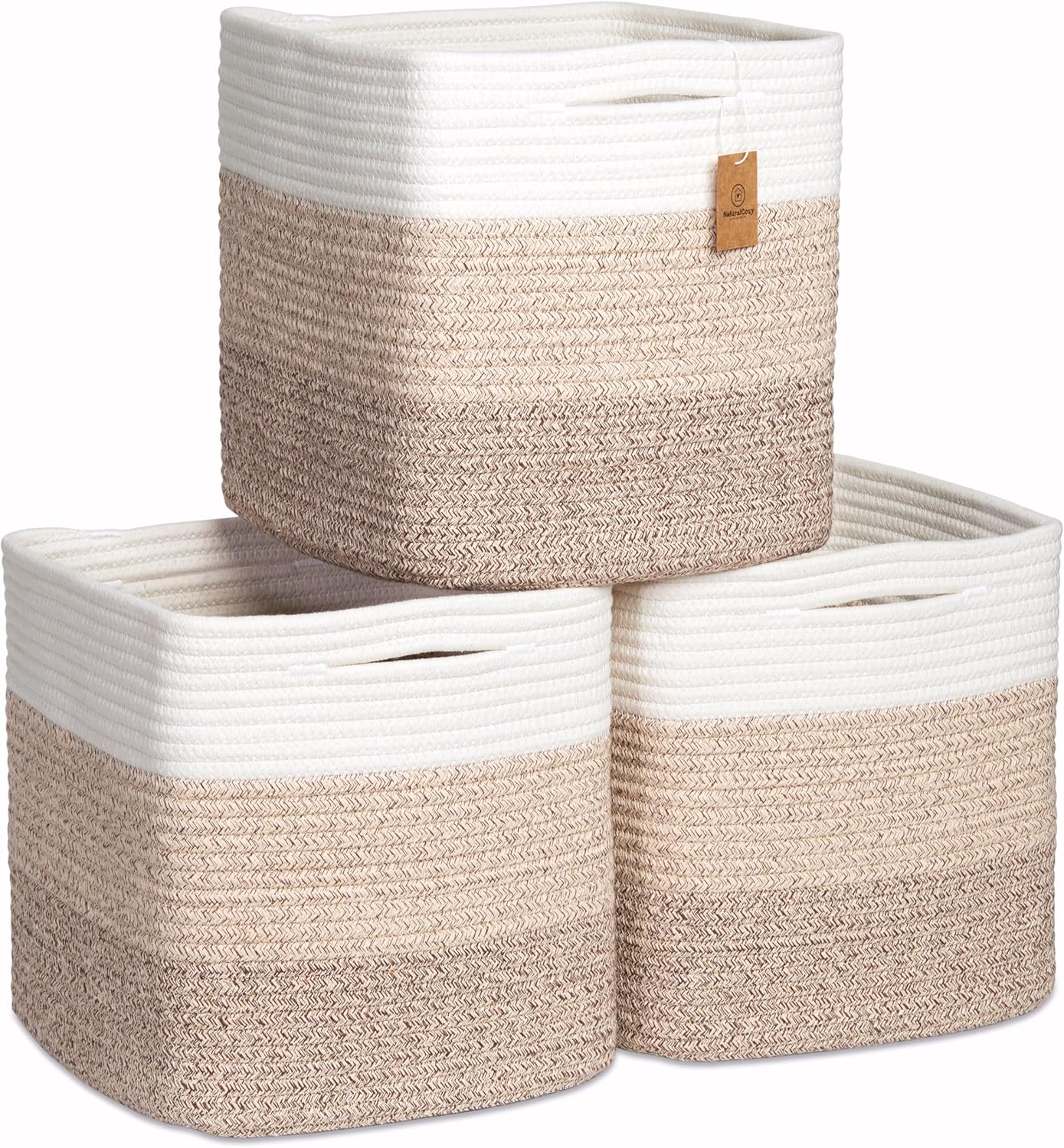 NaturalCozy 11 Inch Cotton Rope Woven Storage Cubes for Organizing