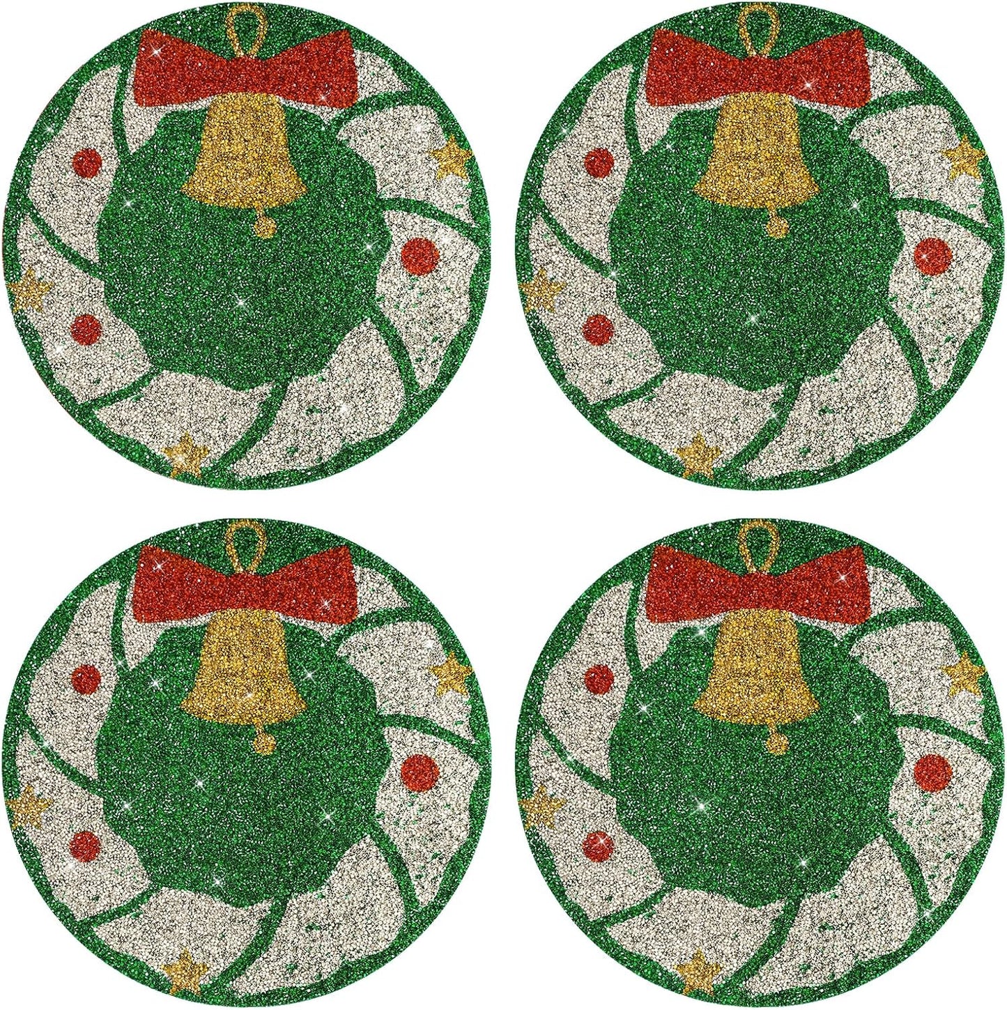 Christmas Placemats Set of 4 Green Wreath Rhinestones Decor