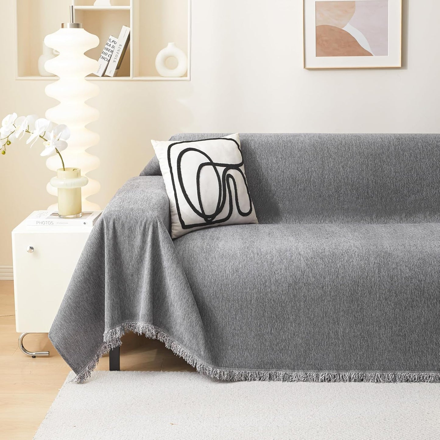 MEETSKY Grey Sofa Cover for Dogs Cats with Tassel Edge Design