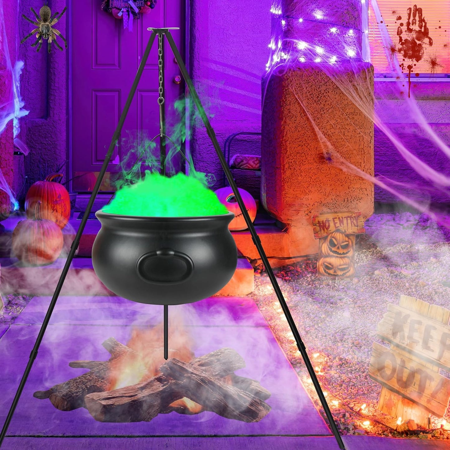 Large Witches Cauldron Kettle with LED Lights for Halloween Decor