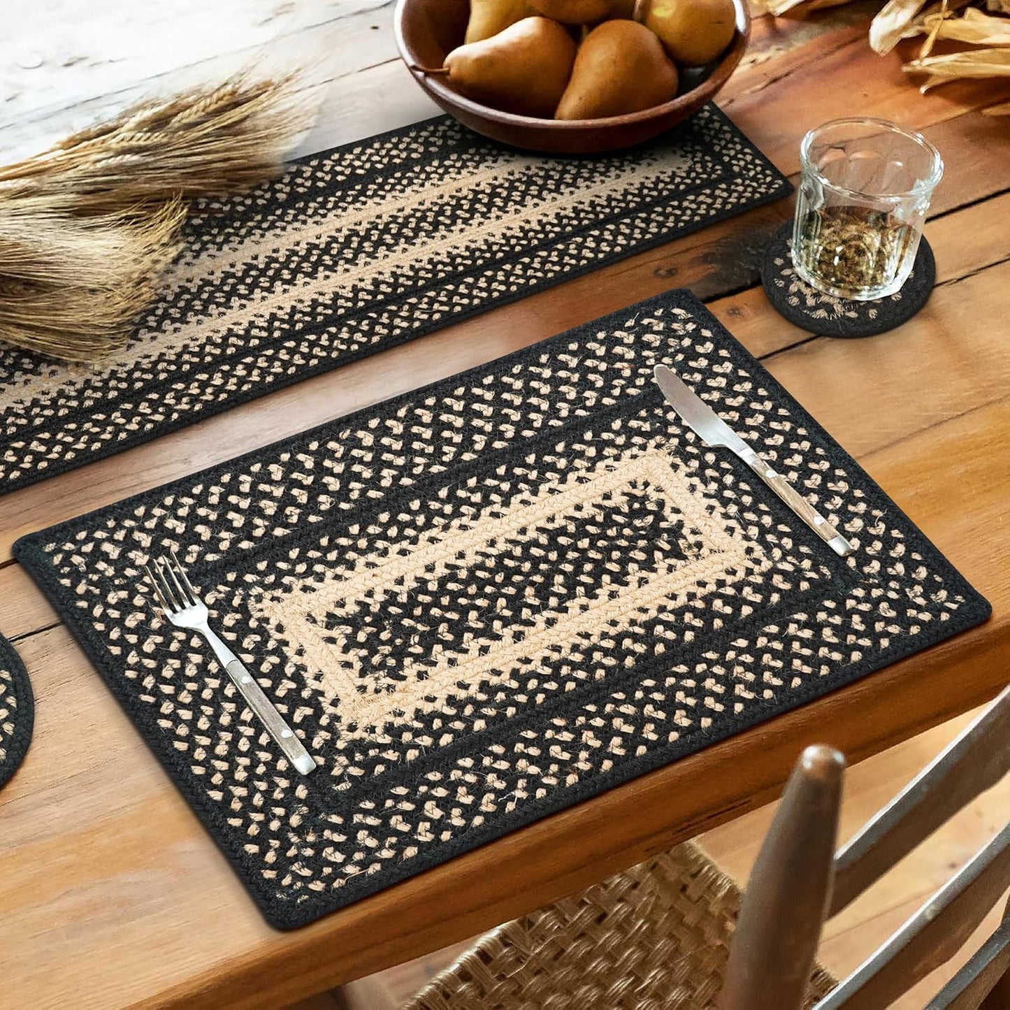 Manchester Dining Placemats Set of 6 - Timeless Black and Tan Decor