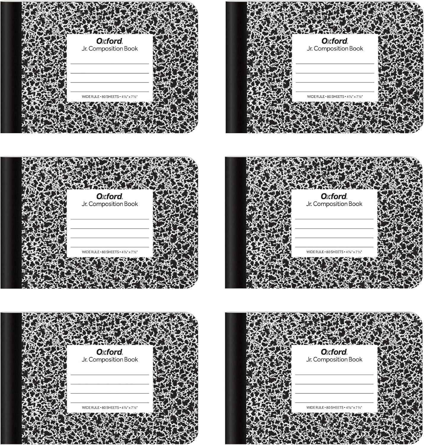 Pack of 6 Oxford Jr. Composition Notebooks - Wide Ruled, Kids Journal