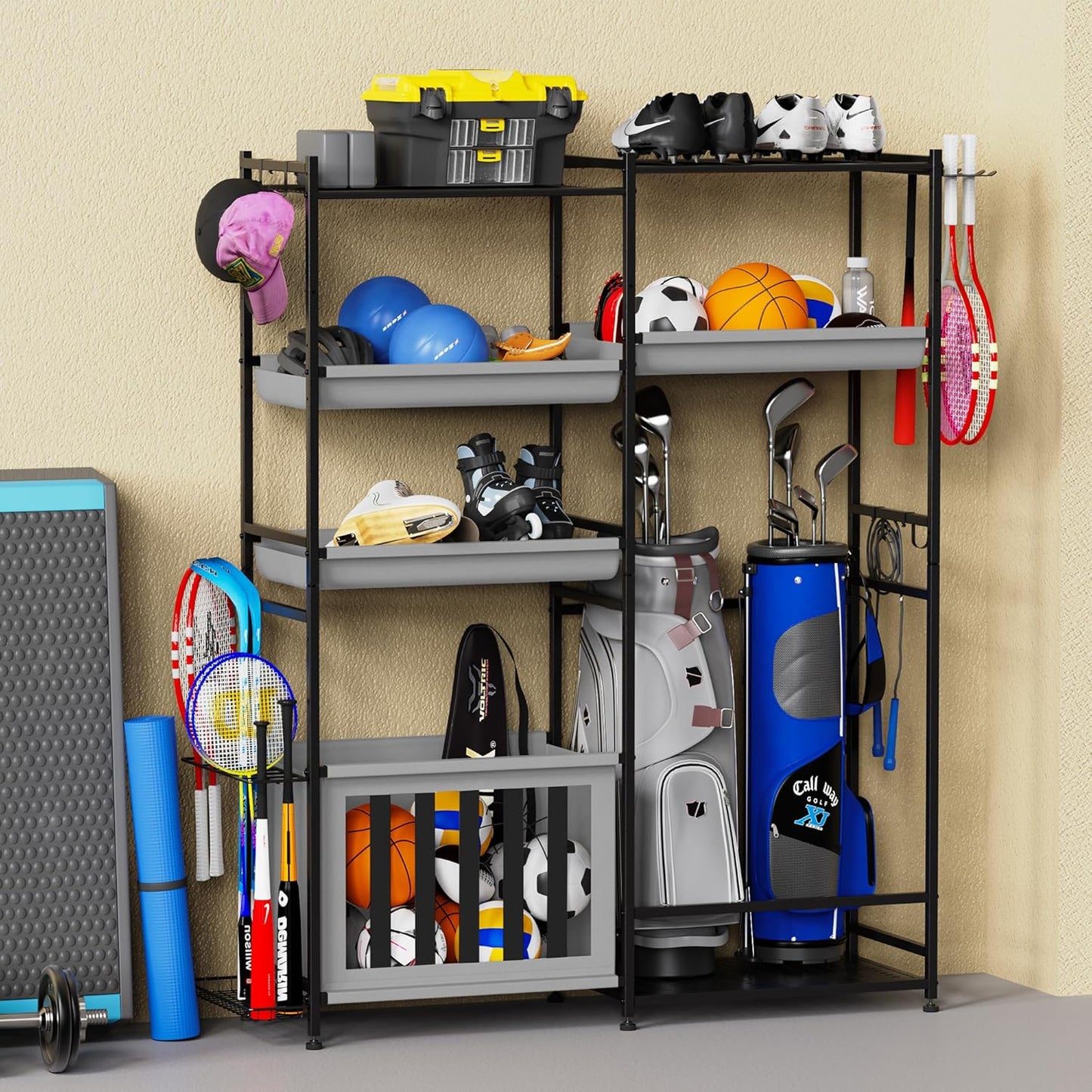 Heavy Duty Sports Equipment Organizer for Balls and Gear Storage