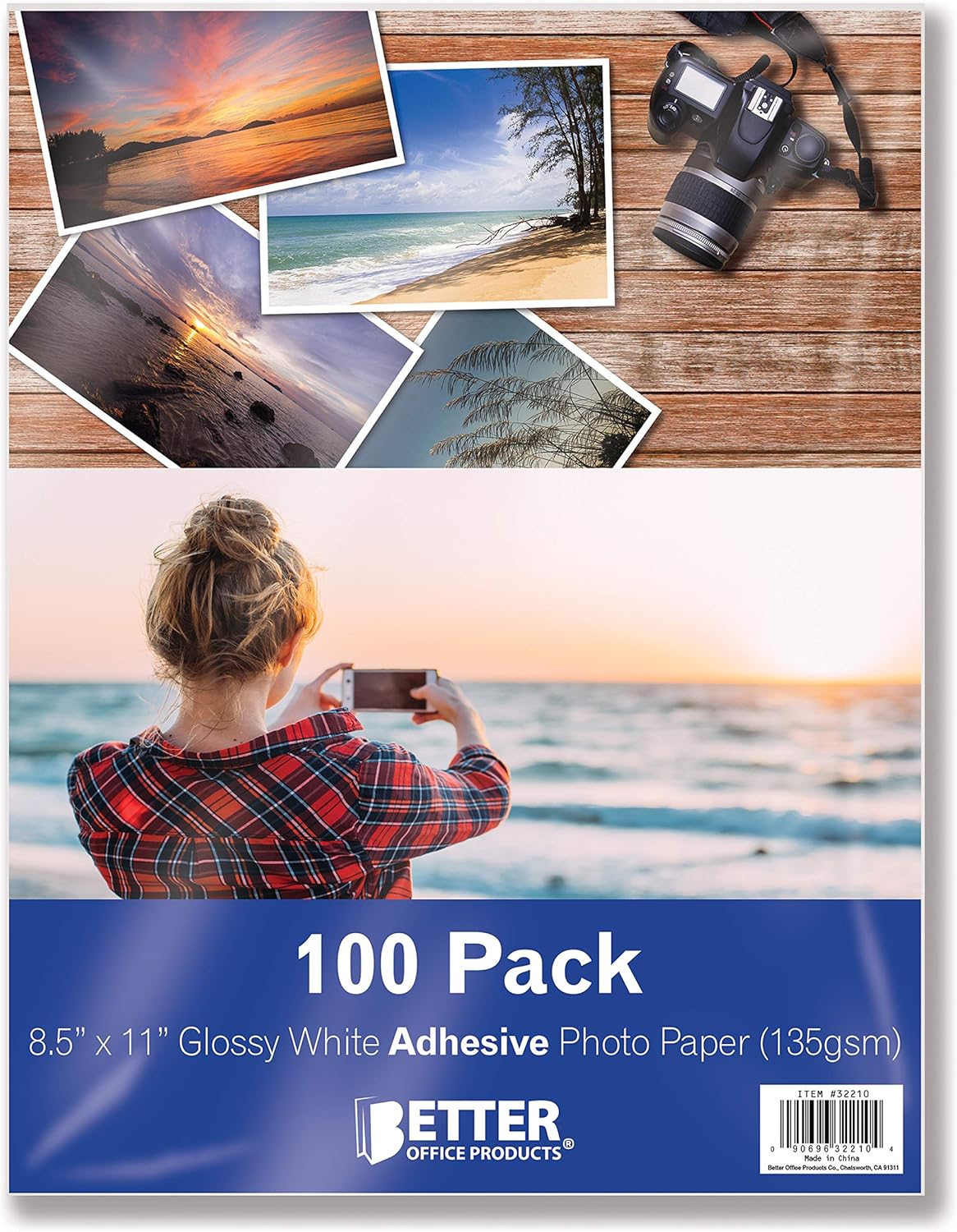 100-Pack Glossy Photo Paper, Self-Adhesive, 8.5x11 in