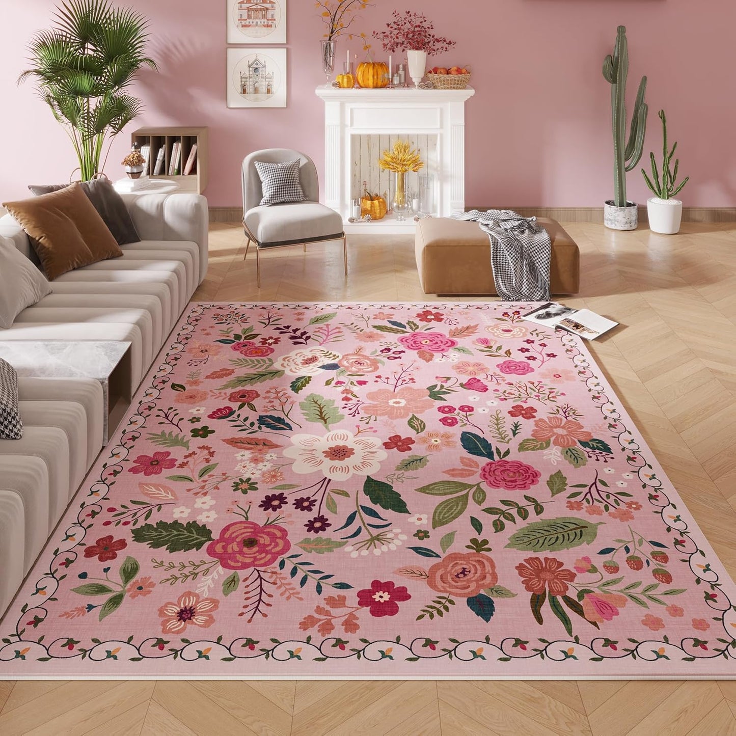 Rugcomf 5x7 Machine Washable Boho Area Rug for Living Room