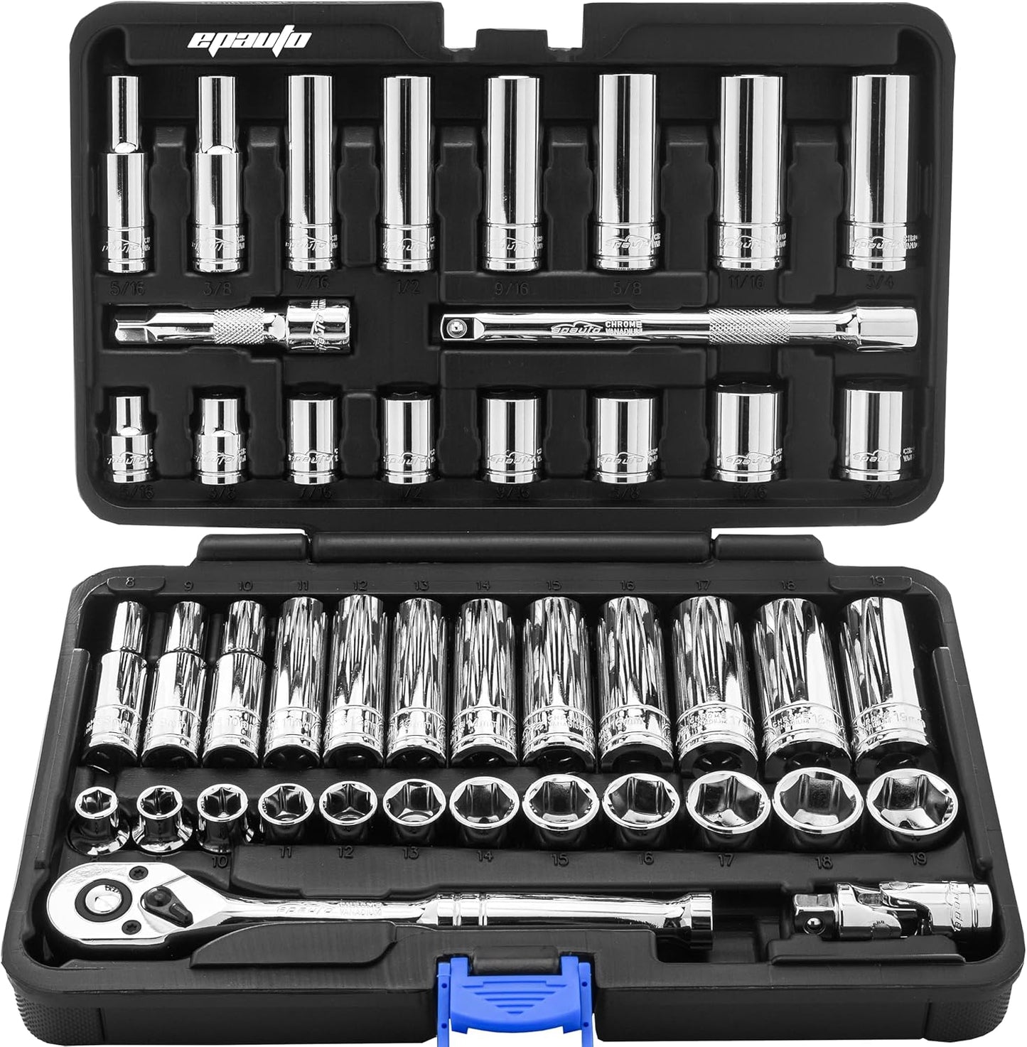 EPAuto 45 Pieces 3/8 Drive Socket Set with 72-Tooth Ratchet
