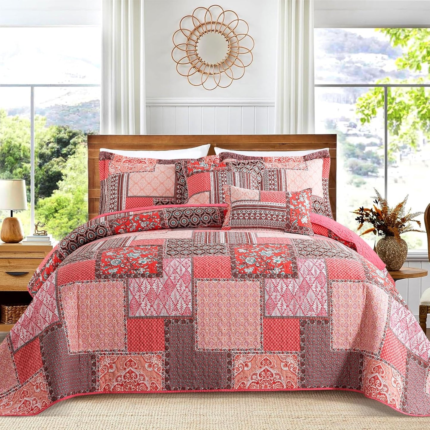 VAPUTAR Cotton Quilts Queen Size - Lightweight Floral Bedding Set