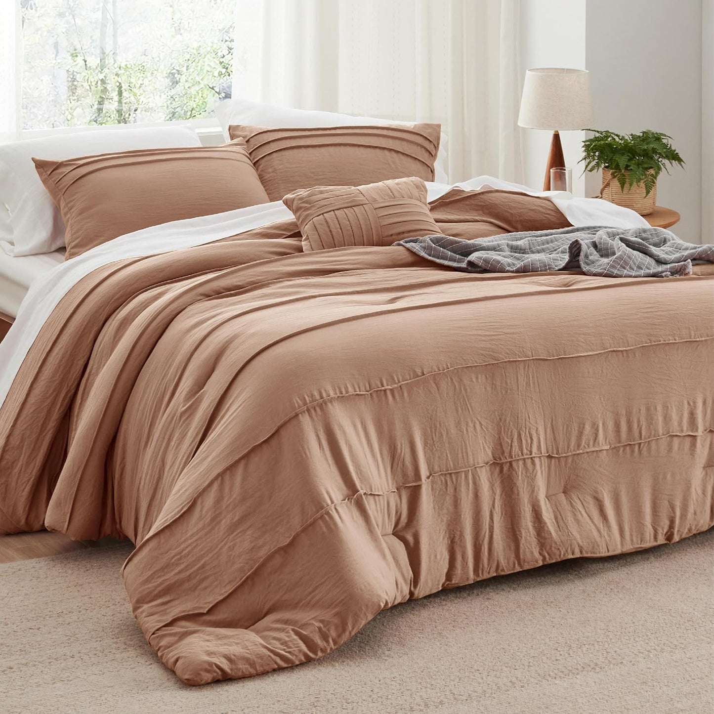 California King Comforter Set - Elegant Taupe Boho Bedding