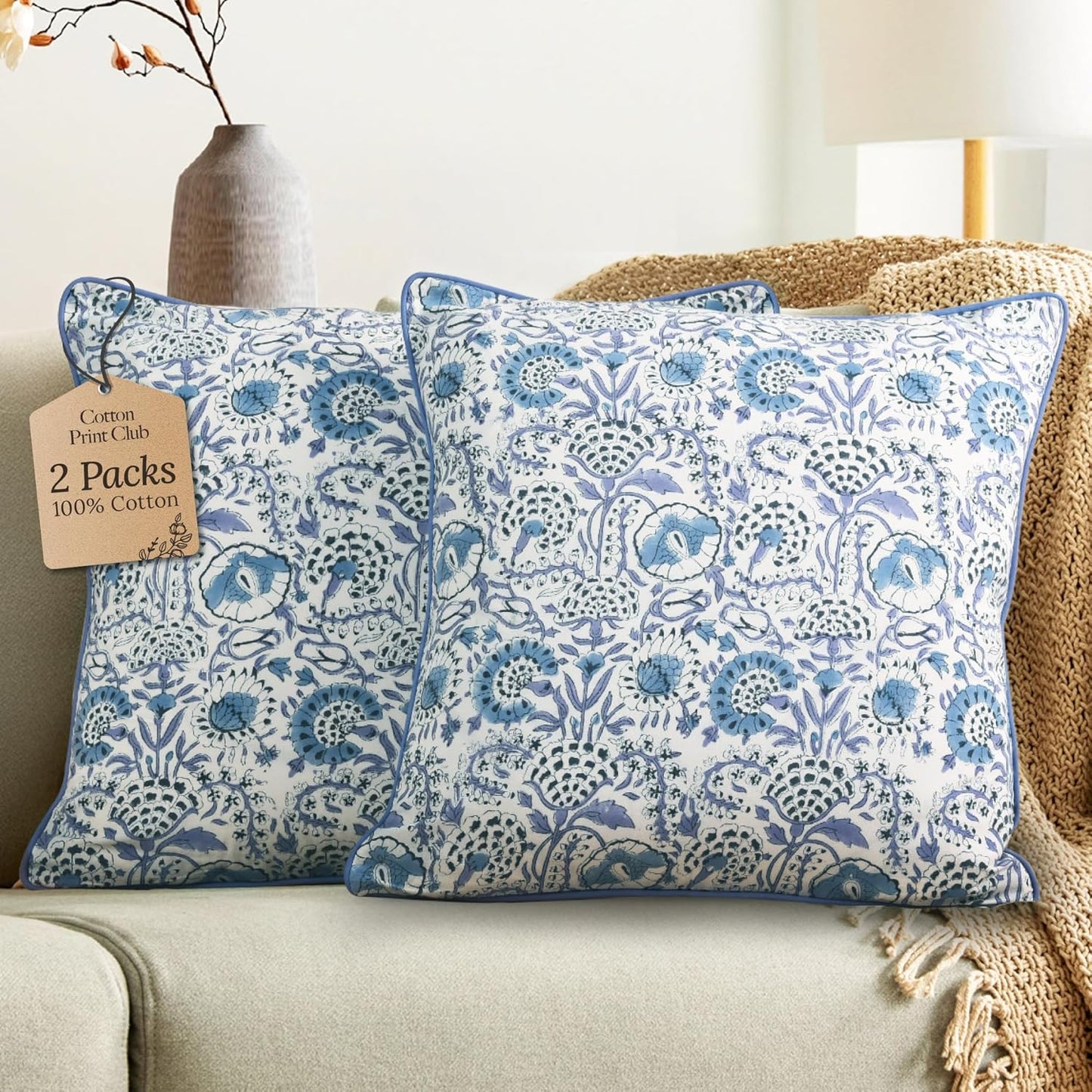 CPC 100% Cotton Throw Pillow Covers for Boho Decor Style