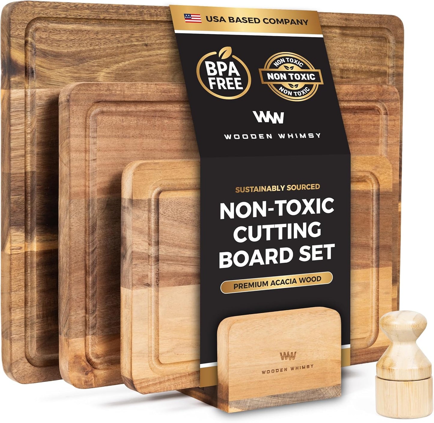Rustic Wooden Cutting Board Set for Kitchen Food Prepping