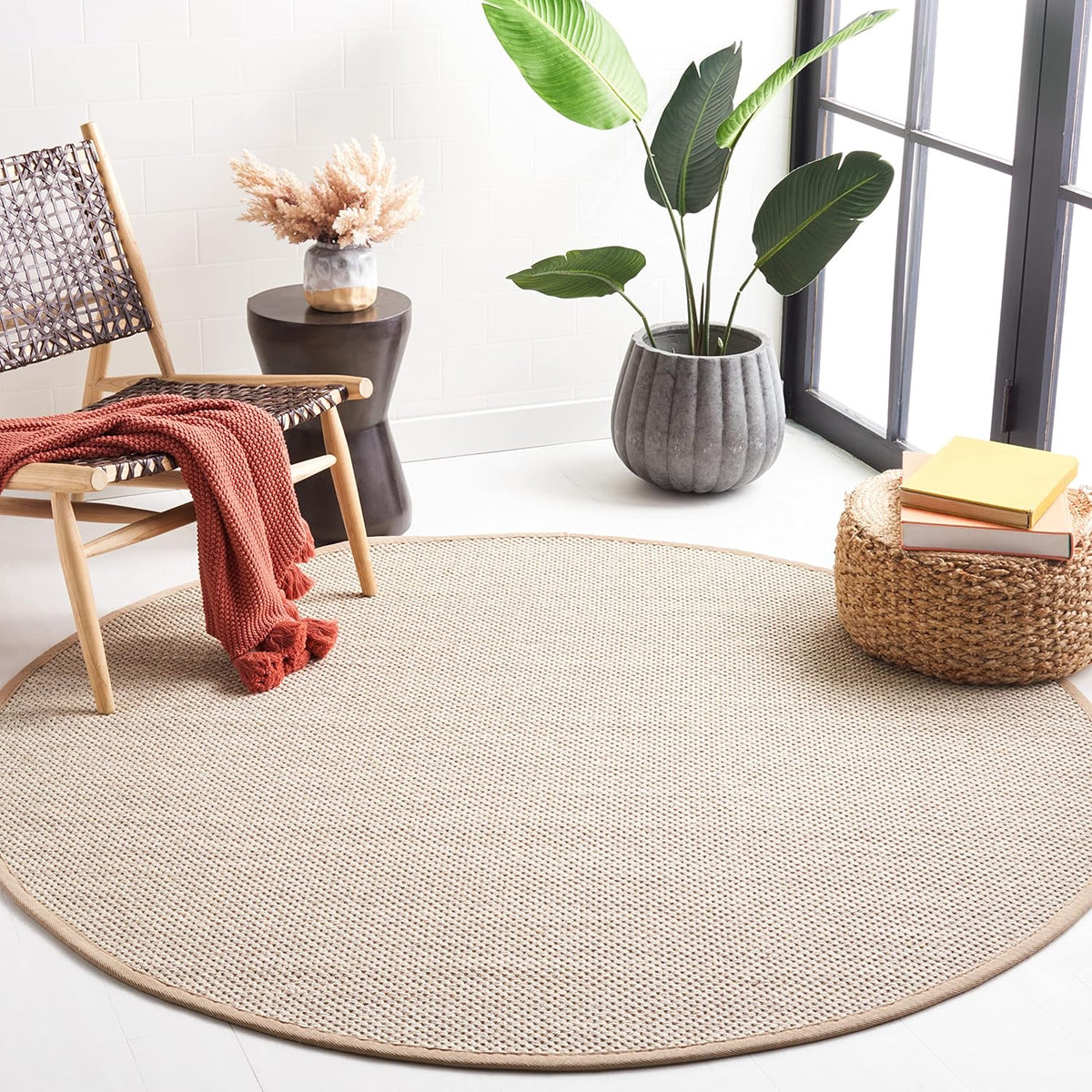 Natural Fiber Area Rug 3ft Round - Marble & Linen Color