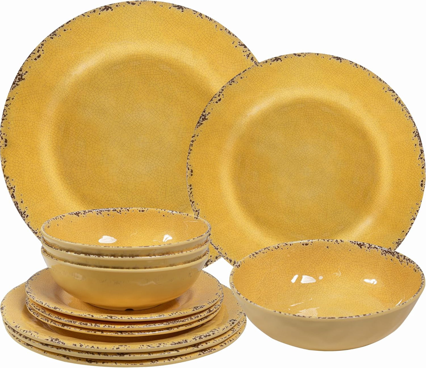 12-Piece Rustic Melamine Dinnerware Set for Indoor and Outdoor